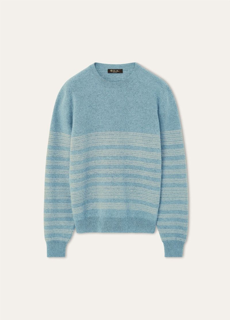 Loro Piana o1w1db10226 FAP0890 Oggebbio Crewneck Sweater in Light Blue Size US XL / EU 56 / 4 - 1 Thumbnail