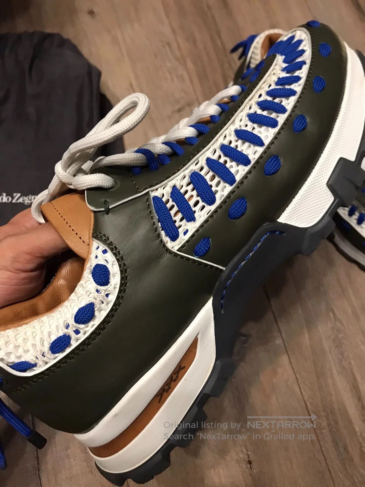 Ermenegildo Zegna Black Low-Top Sneakers with Blue and White Accents. Size US 11 / EU 44 - 4 Thumbnail