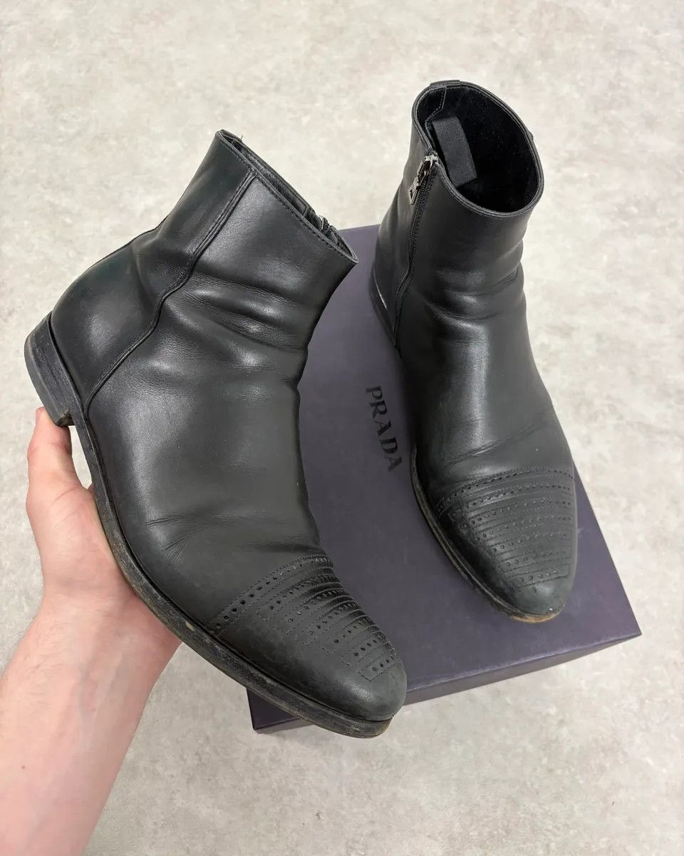 Prada 2000s Prada Black Perforated Leather Ankle Boots Size US 8 / EU 41 - 1 Thumbnail