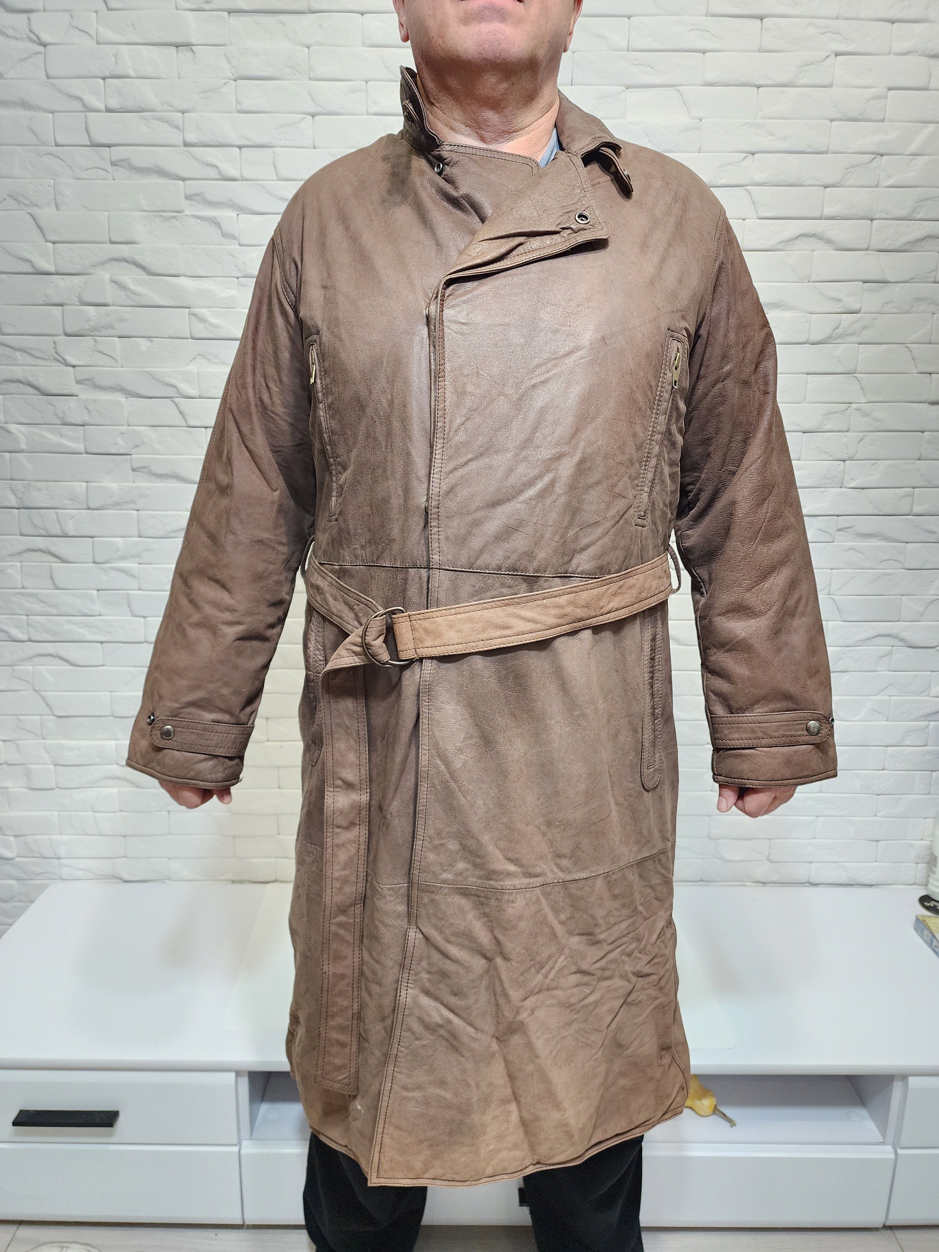 Genuine Leather Brown Genuine Leather Men's Coat with Belt Size US L / EU 52-54 / 3 - 2 Thumbnail