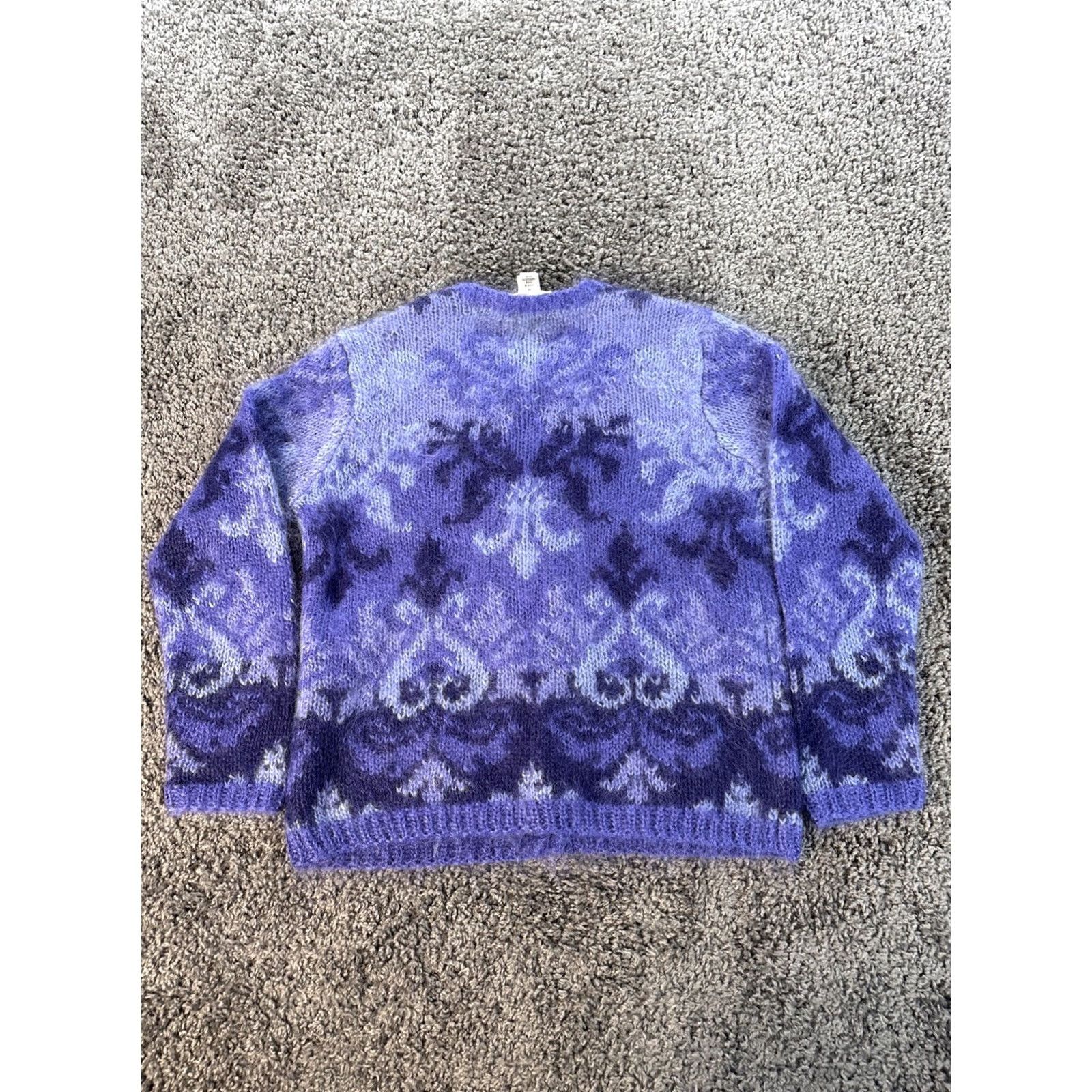Talbots VINTAGE Talbots Cardigan Sweater PM Blue Hand Knit Fair Isle Mohair Blend 90s Vtg Womens Size M / US 6-8 / IT 42-44 - 6 Thumbnail