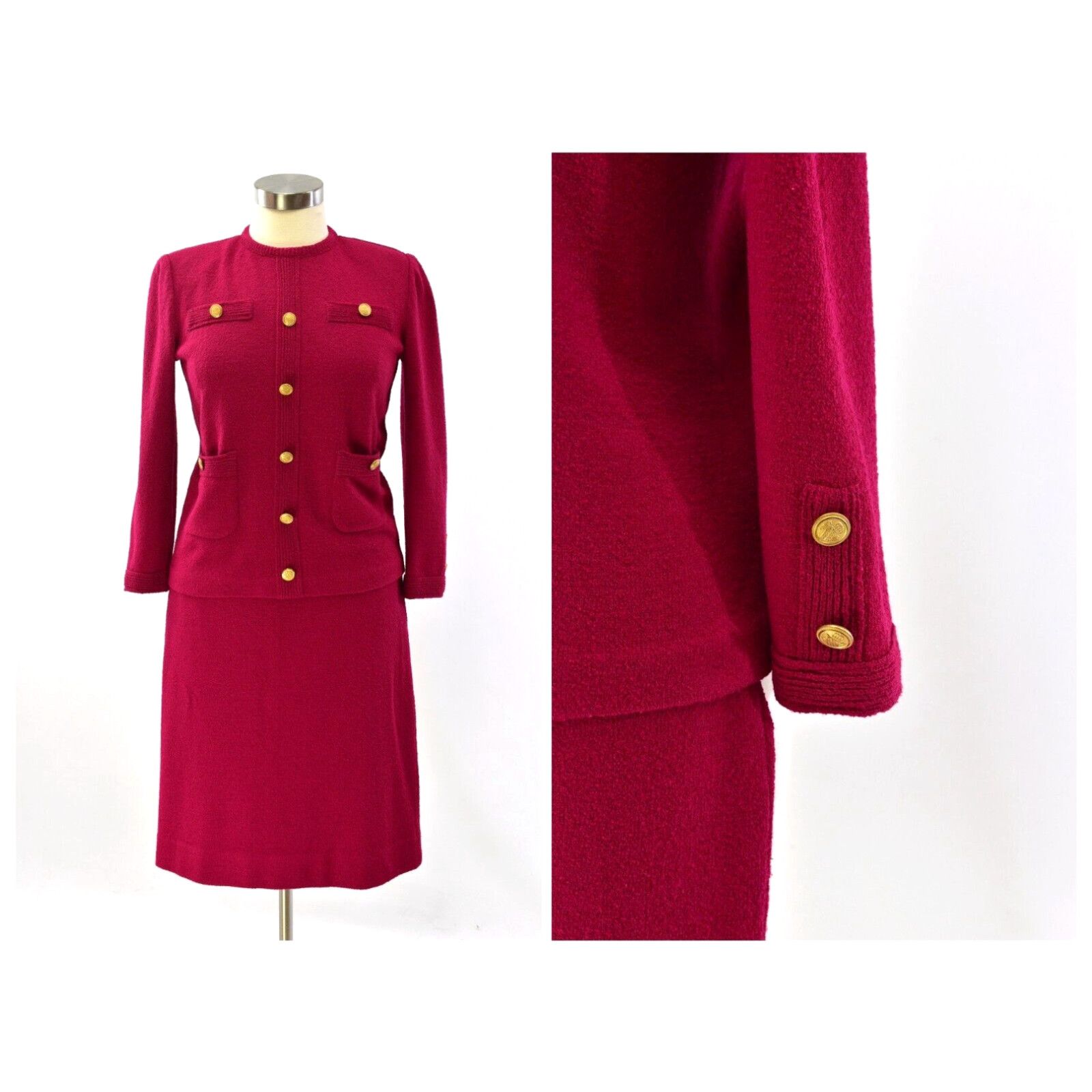 image of Vintage 60S VTG Fuschia Knit Skirt Suit Skirt Set Sweater & Skirt Womens 10 Castleberry in White