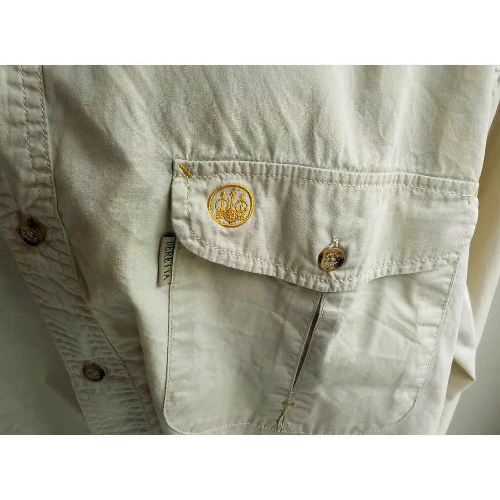 Vintage Beretta Button-Down LS Shirt Beige 2XL Mens Cotton Vented Long Sleeve Caped Pocket Framed Patch Excellent Condition Size US XXL / EU 58 / 5 - 3 Thumbnail