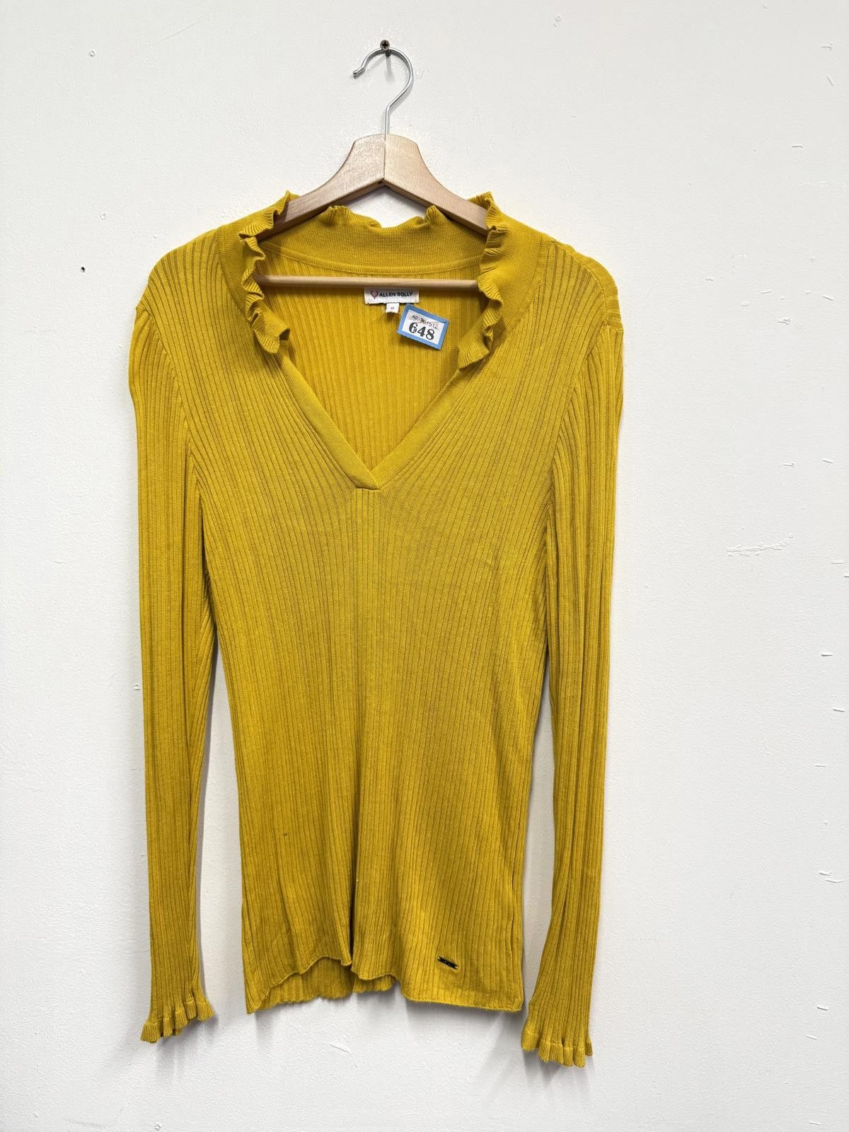 Allen Solly Allen Solly Mustard Yellow Ribbed Knit Top with Ruffle Trim, Size XL / US 12-14 / IT 48-50 - 1 Thumbnail