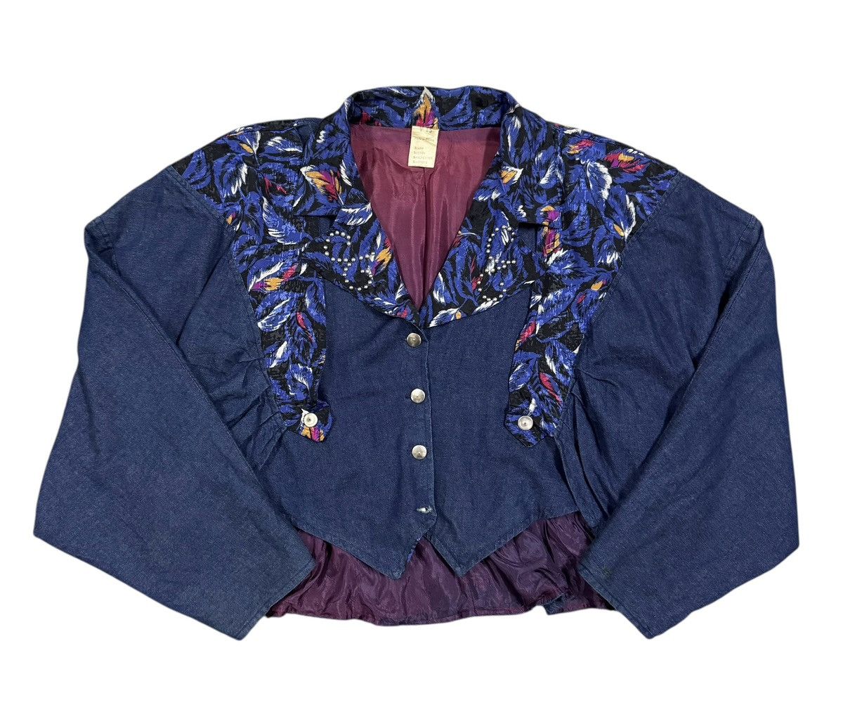 Vitaly Design Vtg🔥V15 Studded Layered Soie Denim Narrow Cut Crop Jacket Size L / US 10 / IT 46 - 1 Thumbnail