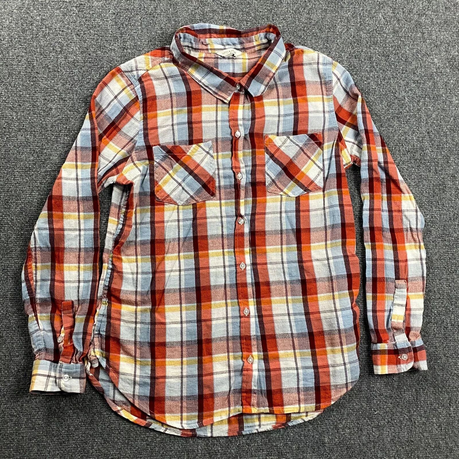 Lucky Brand Lucky Brand Top Women's Medium Orange Plaid Button Up Cotton Size M / US 6-8 / IT 42-44 - 1 Thumbnail