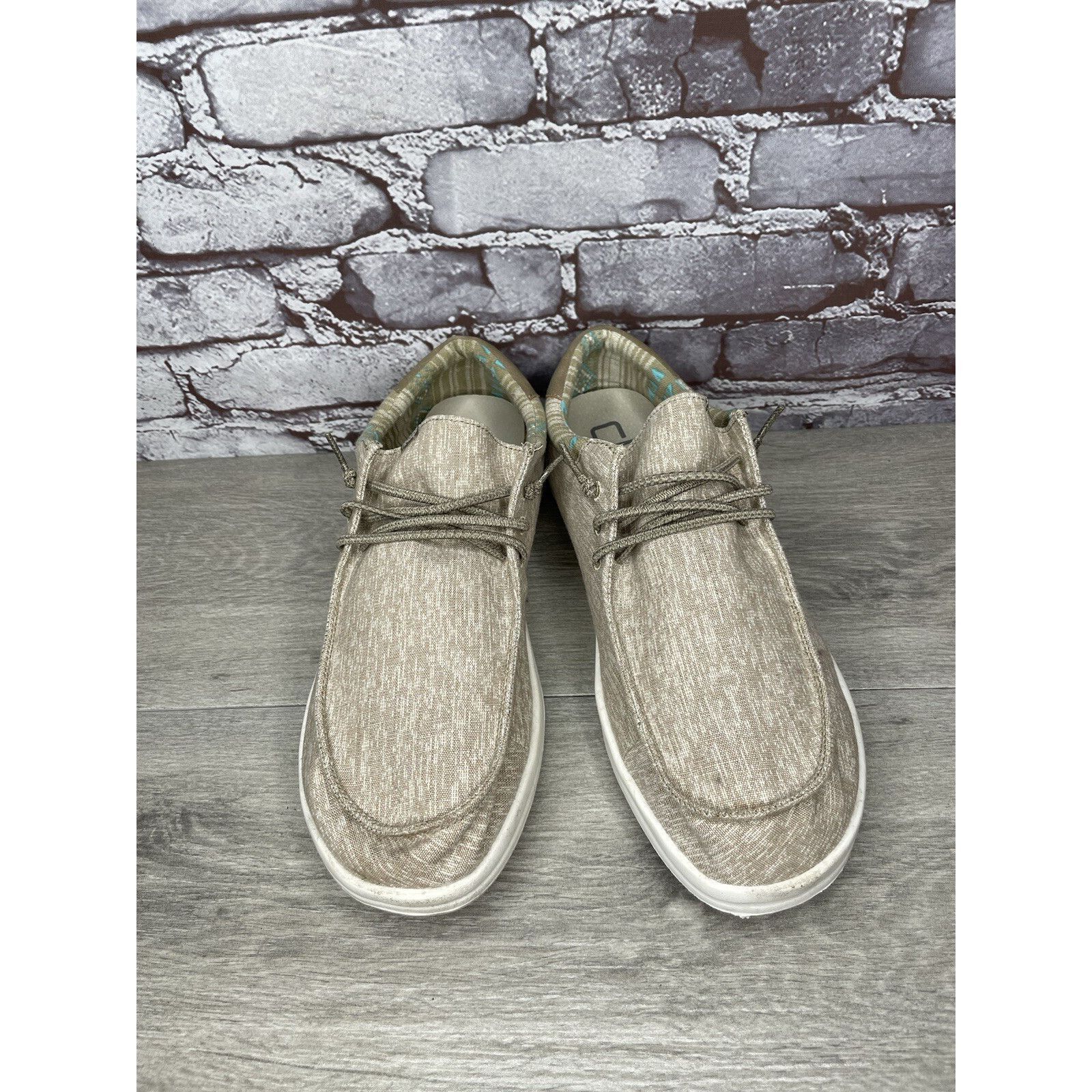 Other Hey Dude Paul Chambray Beige Canvas Fabric Lace Up Shoes Men Size US 12 / EU 45 - 9 Thumbnail
