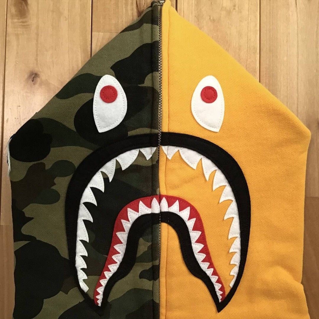 Bape BAPE Shark full zip hoodie 1st camo green a bathing ape Size US XXL / EU 58 / 5 - 3 Thumbnail