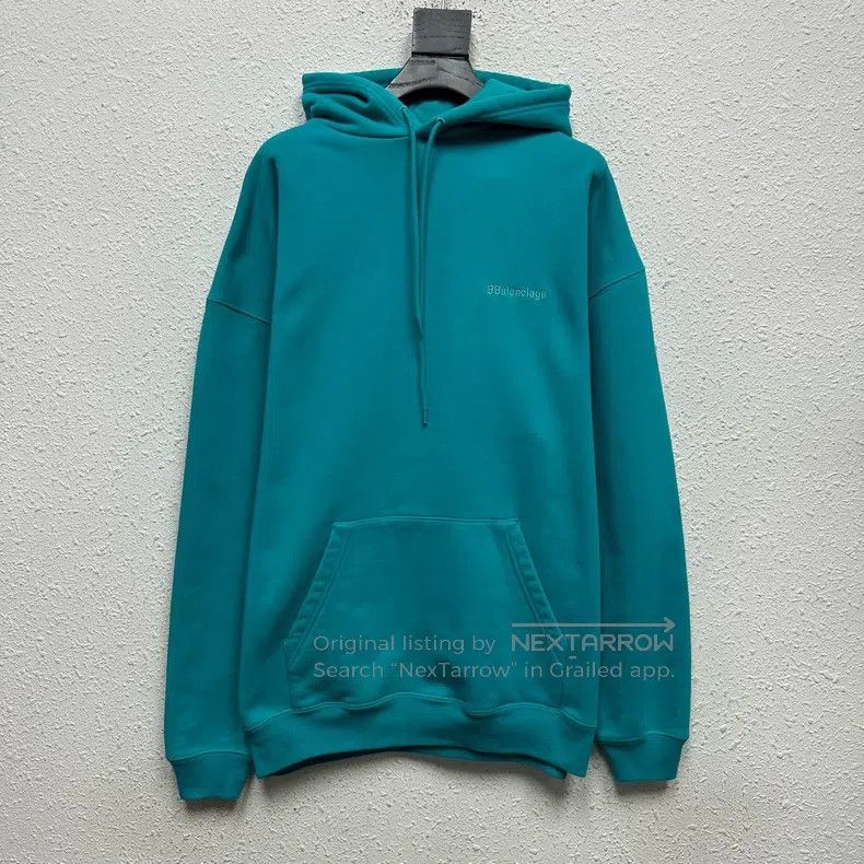 Balenciaga Balenciaga Embroidered small LOGO peacock blue hoodie Size US S / EU 44-46 / 1 - 1 Thumbnail