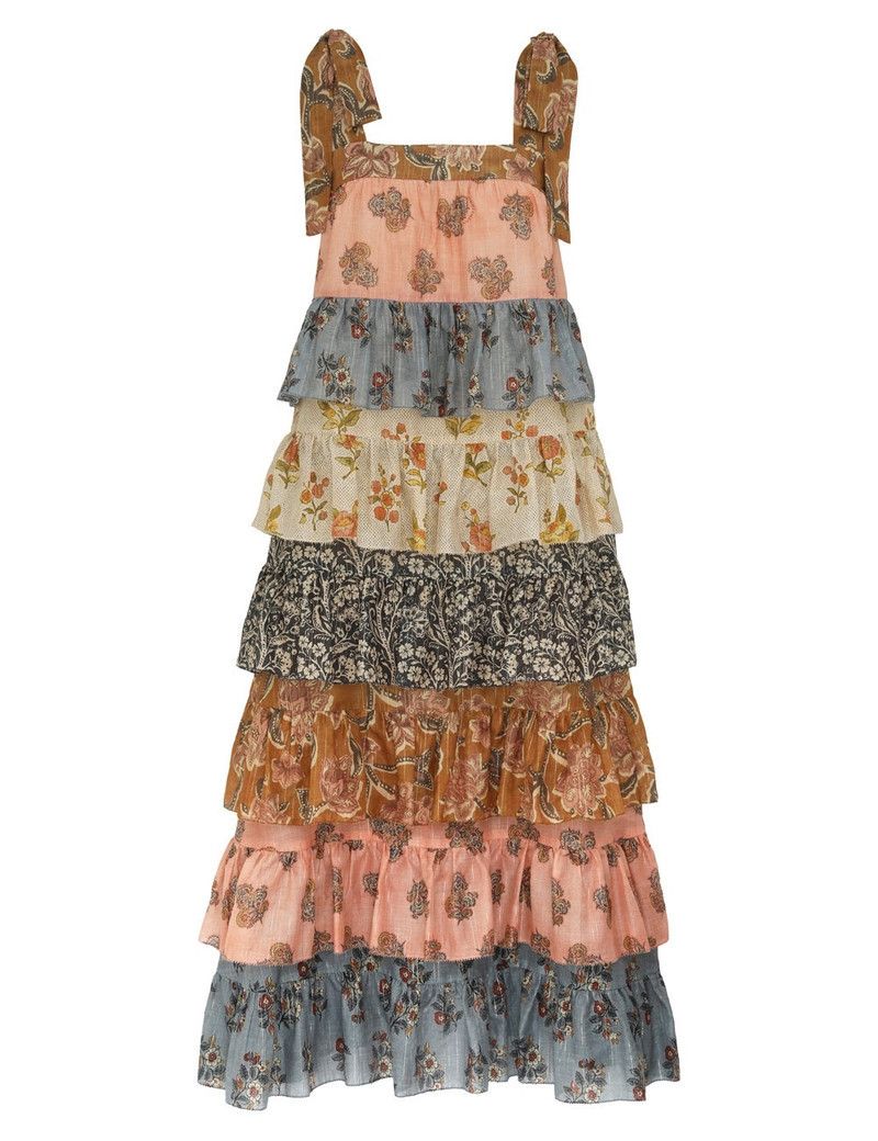 Zimmermann oc11z0226 Tallow Tiered Midi Dress In Multicolor Size XS / US 0-2 / IT 36-38 - 1 Thumbnail