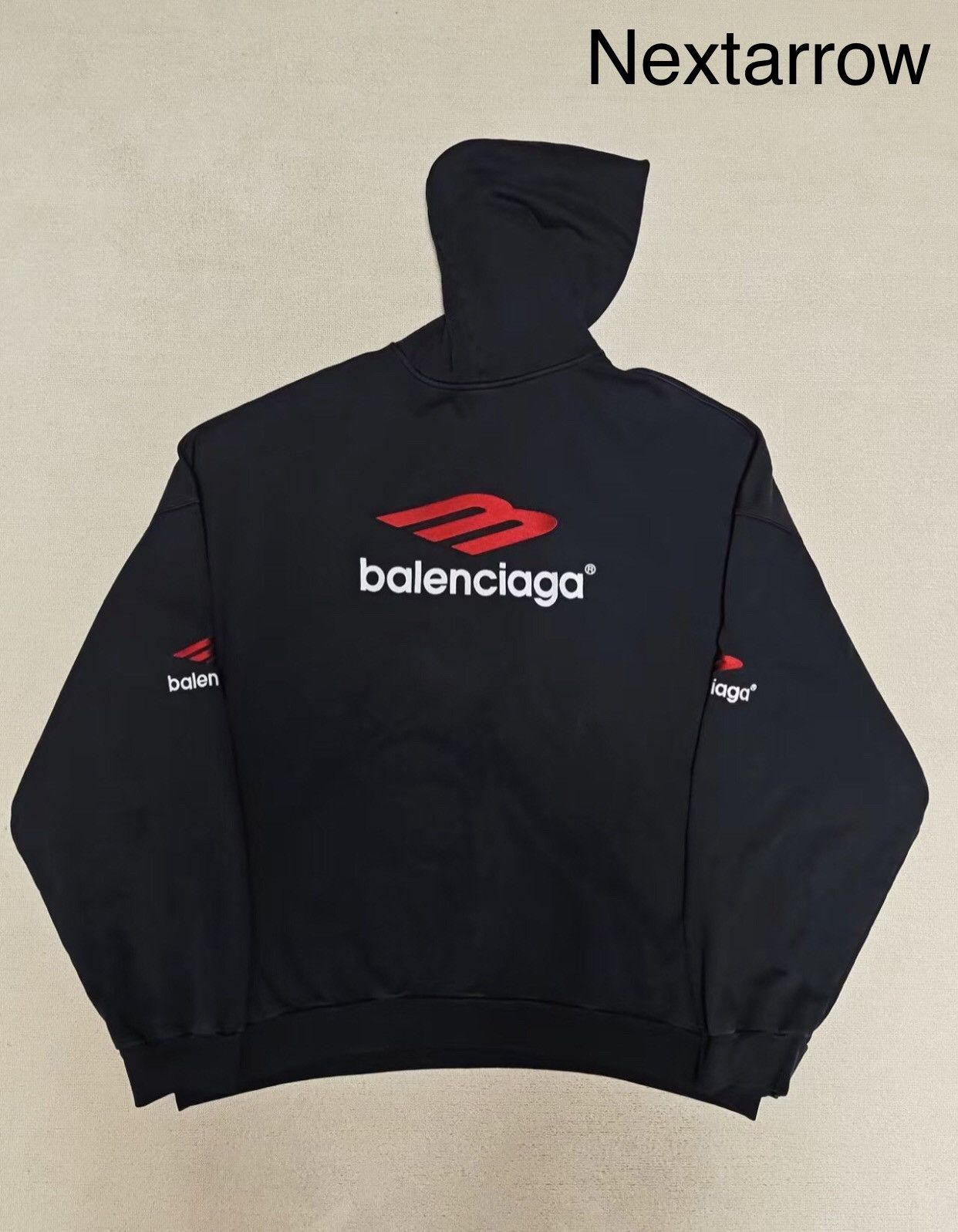 Balenciaga Balenciaga 23fw black and red 3Bsports hooded sweatshirt Size US M / EU 48-50 / 2 - 1 Thumbnail