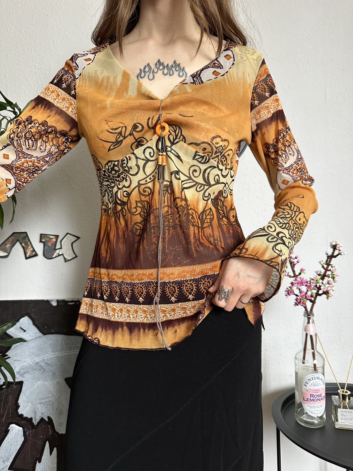 Vintage Paisley Floral Printed Blouse Bell Sleeves Bohemian Top y2k Size S / US 4 / IT 40 - 6 Thumbnail