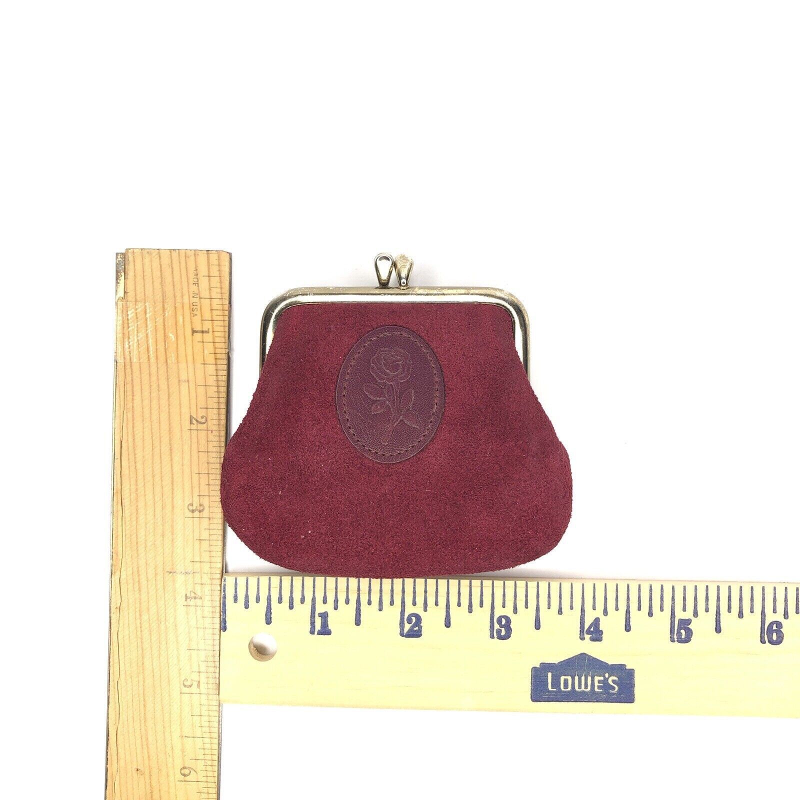 Other VTG Victorian Lady Burgundy Suede Coin Purse Clip Rose Size ONE SIZE - 3 Thumbnail