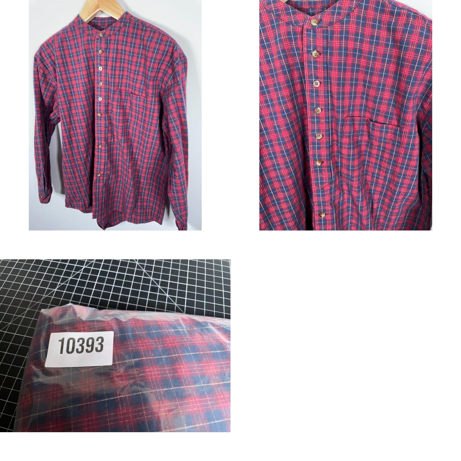 Lee Lee Valley Ireland Grandfather Shirt Men L Red Blue Plaid Band Collar Flannel Cotton Button-Up Long Sleeve Christmas? Size US L / EU 52-54 / 3 - 9 Thumbnail