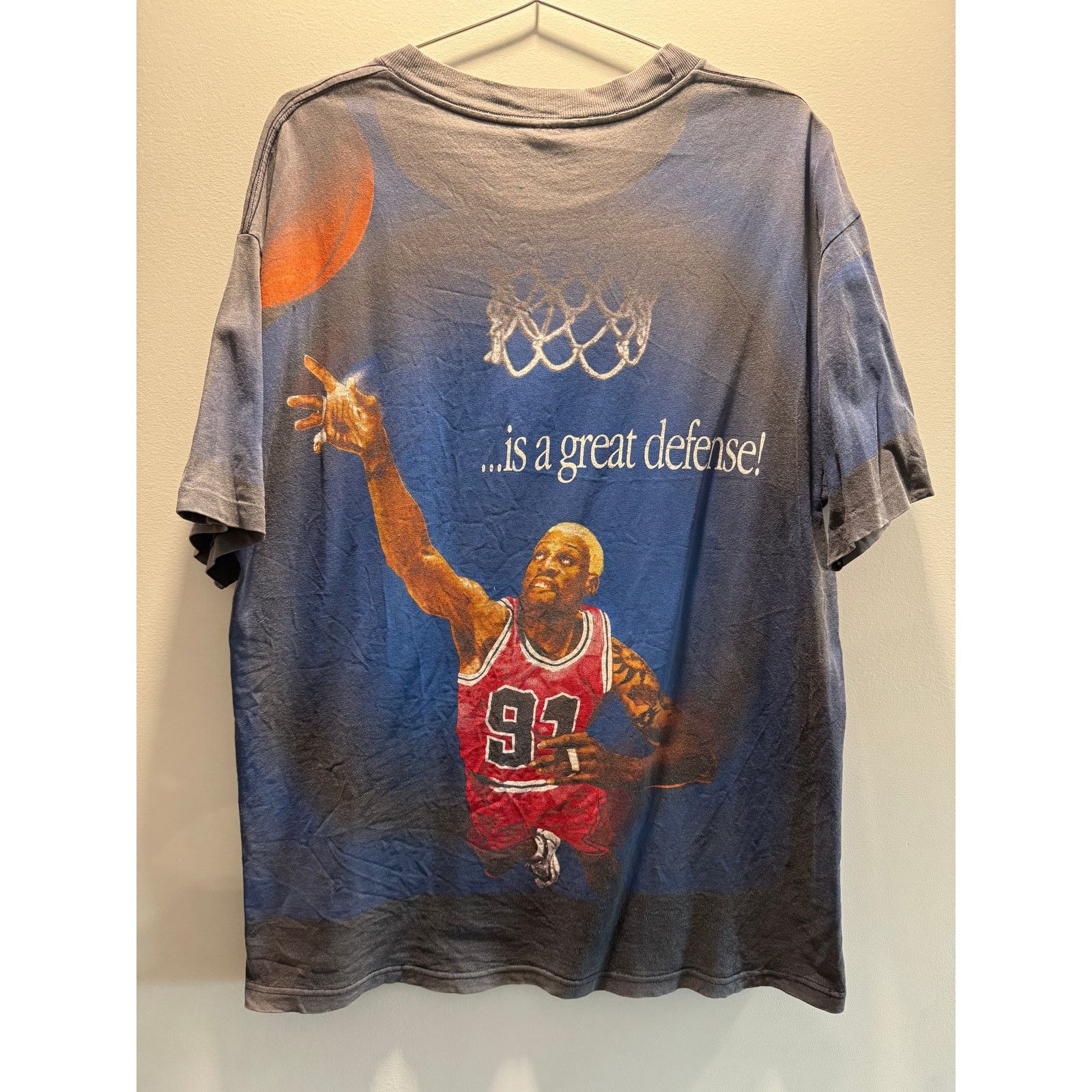 Vintage Vintage 90s Dennis Rodman "Defense" AOP T-Shirt - Rare Find! Size US XL / EU 56 / 4 - 2 Thumbnail