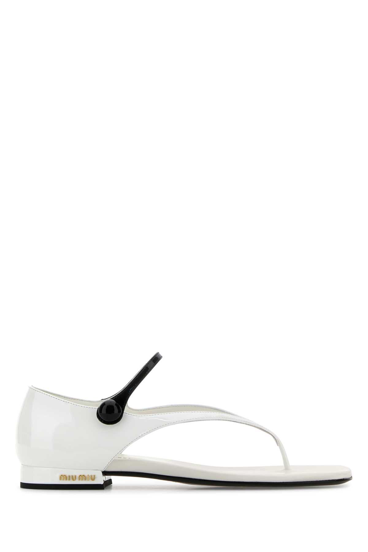 Miu Miu White Leather Thong Sandals, Women's (Size 8.5)