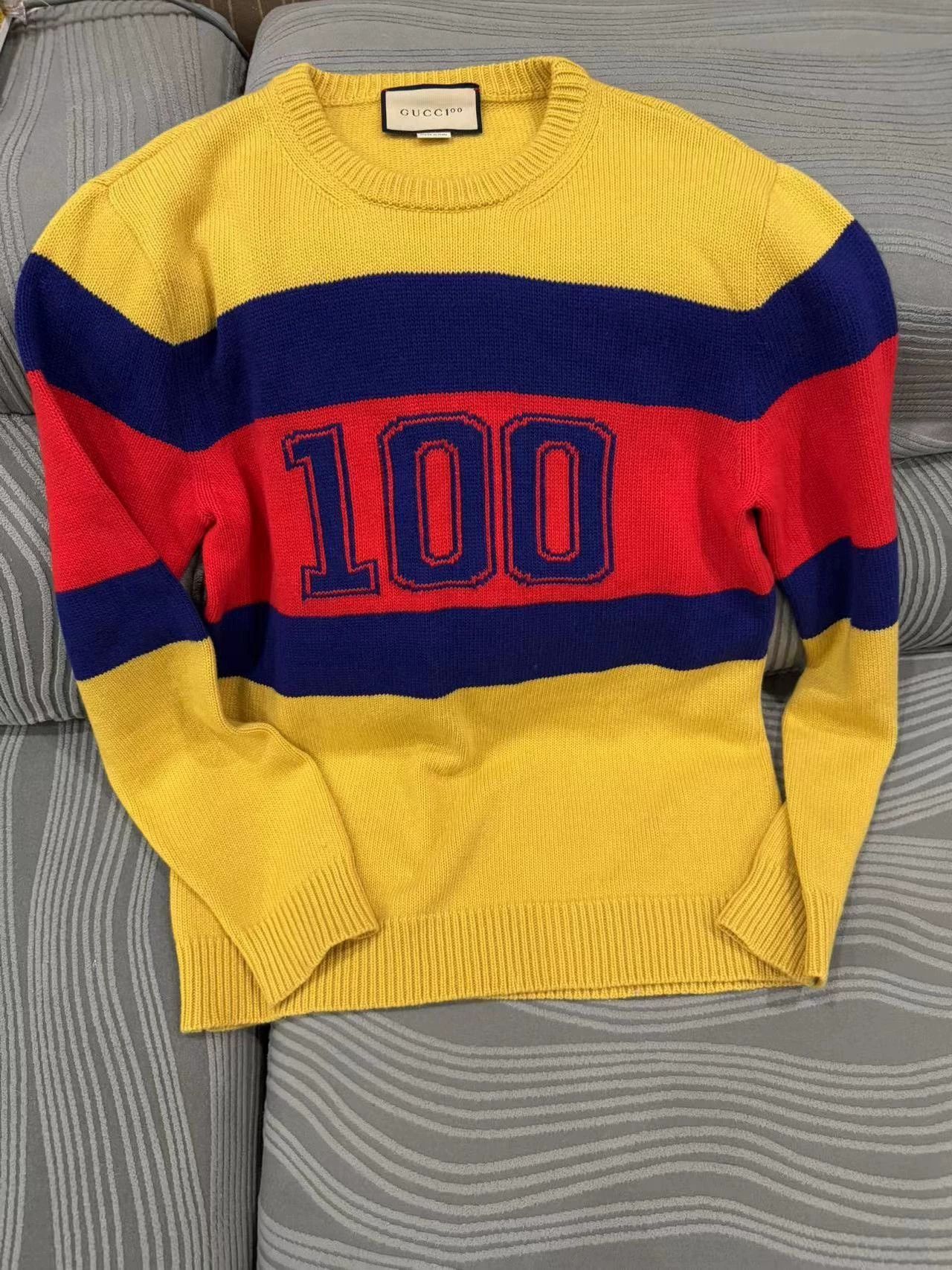 Gucci Yellow Striped Sweater with '100' Design Size S Size US S / EU 44-46 / 1 - 1 Thumbnail