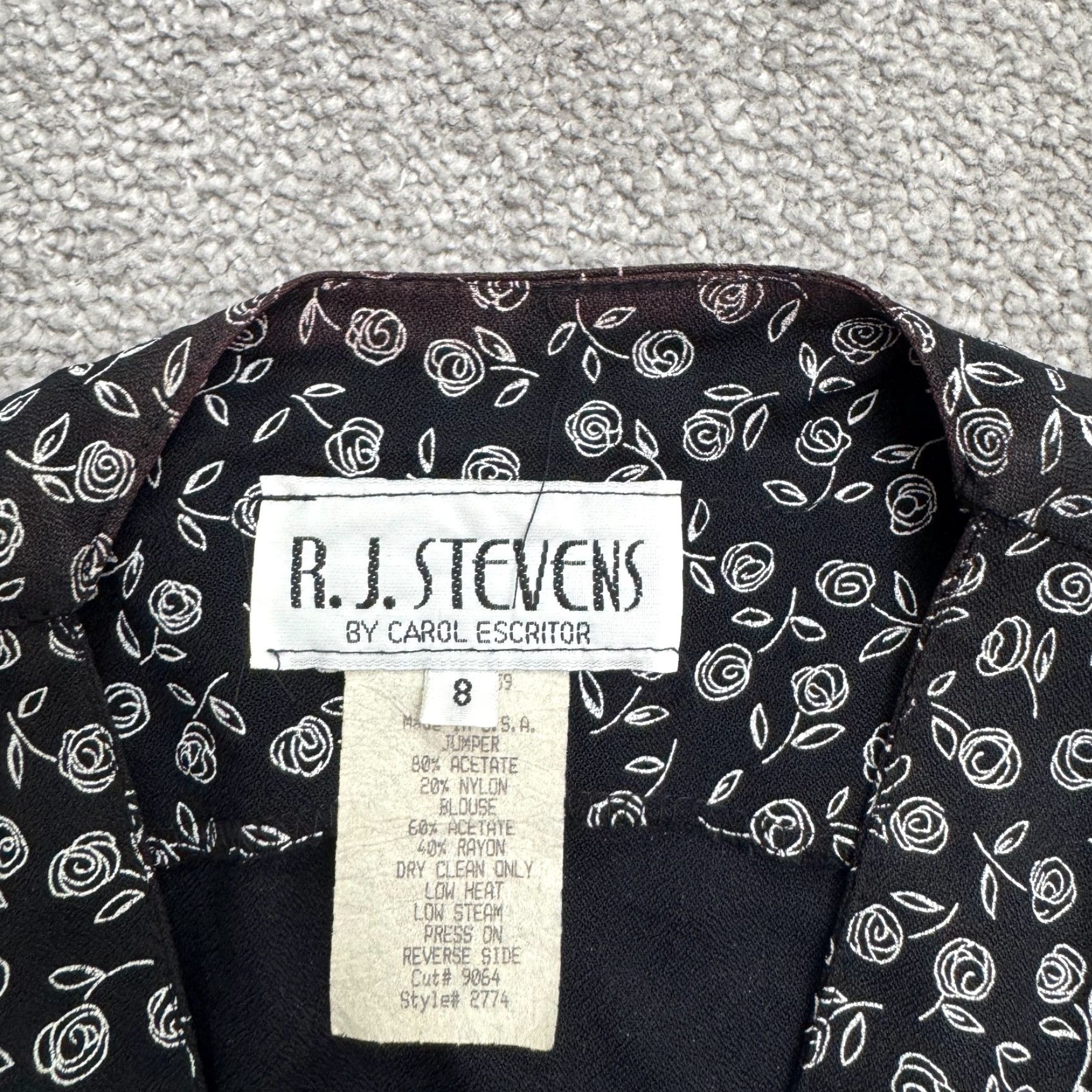Vintage VINTAGE R.J. Stevens Carol Escritor Wrap Midi Dress Womens 8 Black White Floral Size M / US 6-8 / IT 42-44 - 7 Thumbnail