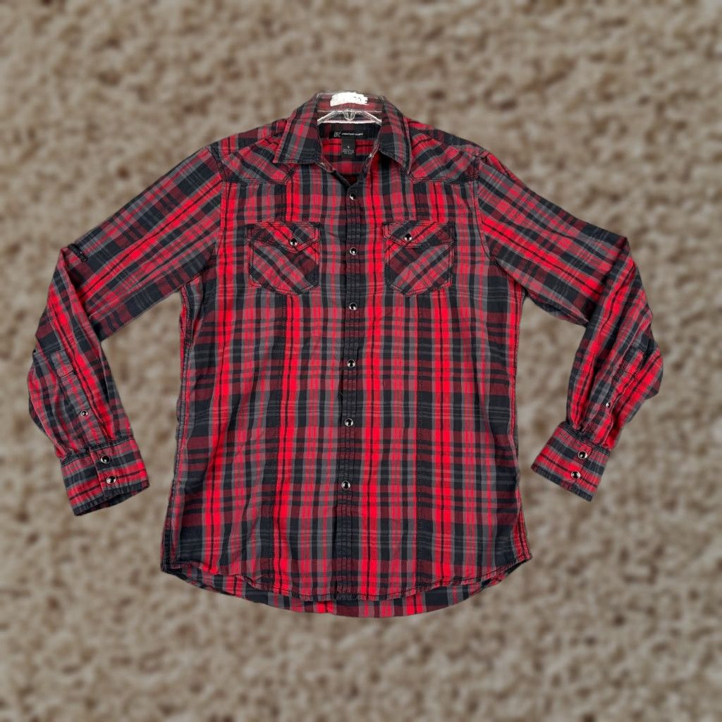 Vintage INC International Concepts Shirt Mens XL Red Plaid Pearl Snap Western Button-Up Cap Collar Size US XL / EU 56 / 4 - 1 Thumbnail