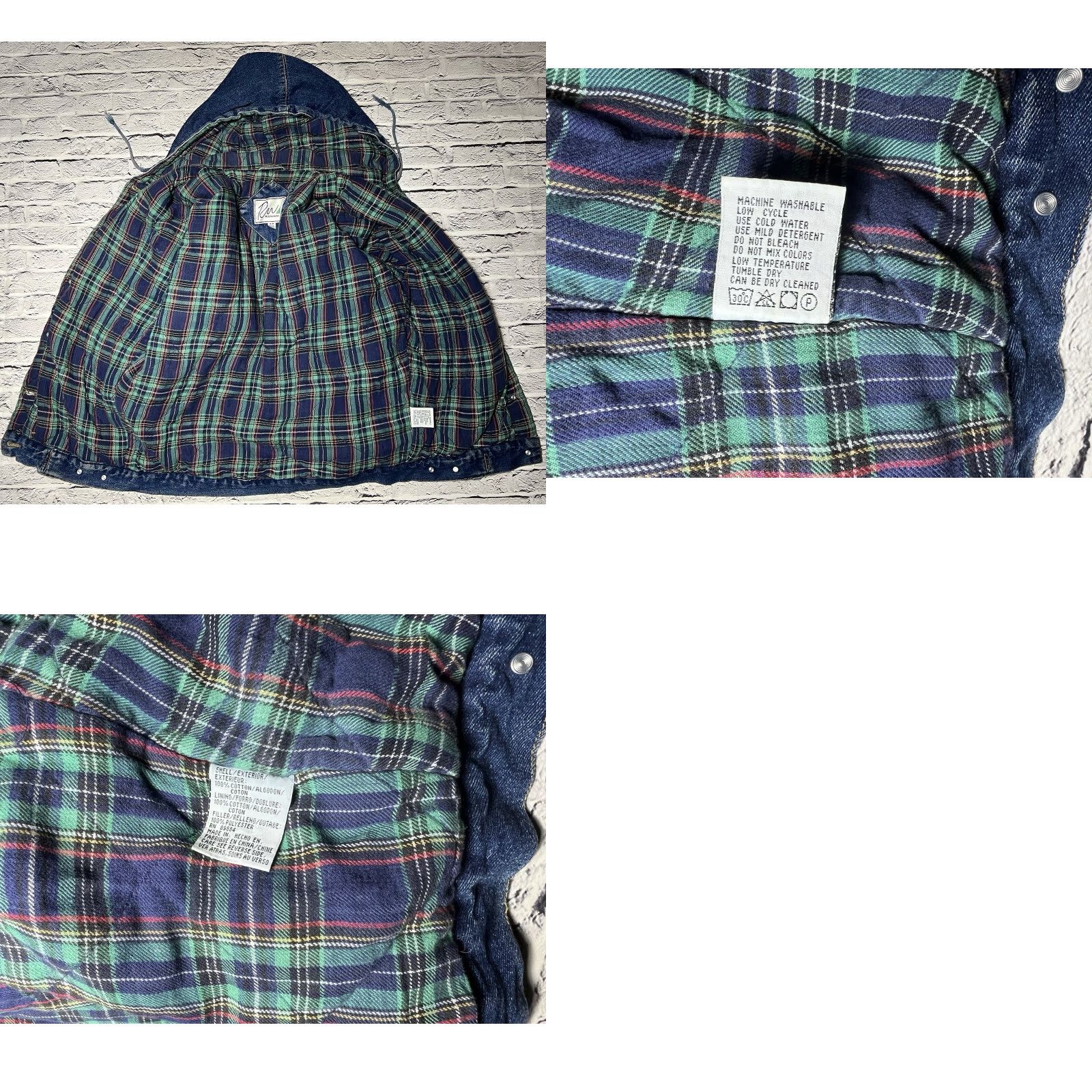 Rainbow VINTAGE Rainbow West Heavy Denim Jacket Geometric Plaid Trim Quilted Hooded Padded Pockets Unisex Adults M Blue Fall Winter Size M / US 6-8 / IT 42-44 - 8 Thumbnail