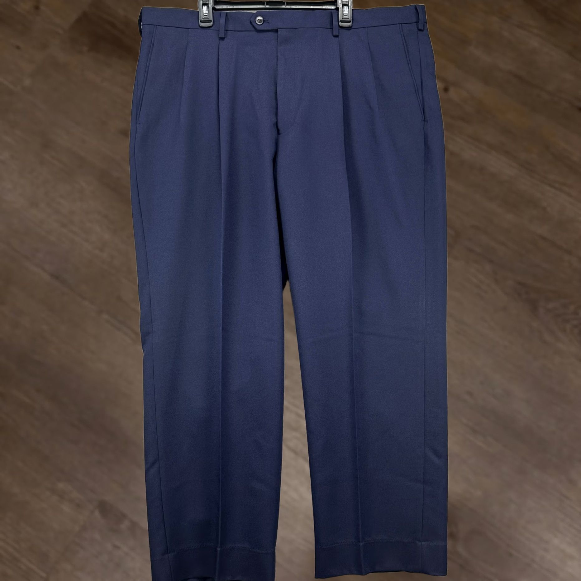 Vintage Paul Fredrick Mens Dress Pants 44 Blue Pleated Straight Leg Pockets Classic NEW Size US 44 / EU 60 - 1 Thumbnail