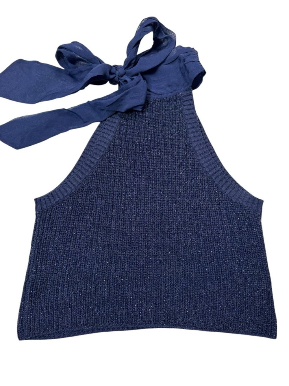 Other New Navy Sparkle Ribbed Knit Halter Top With Chiffon Tie Size M / US 6-8 / IT 42-44 - 4 Thumbnail