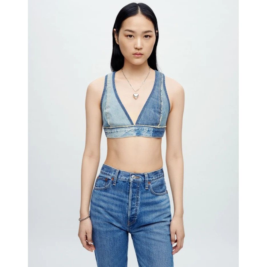 image of Levis Vintage Clothing x Redone $295 NWT Re/done X Levi's Tinted Indigo Denim Bra Top Xs in Blue, W