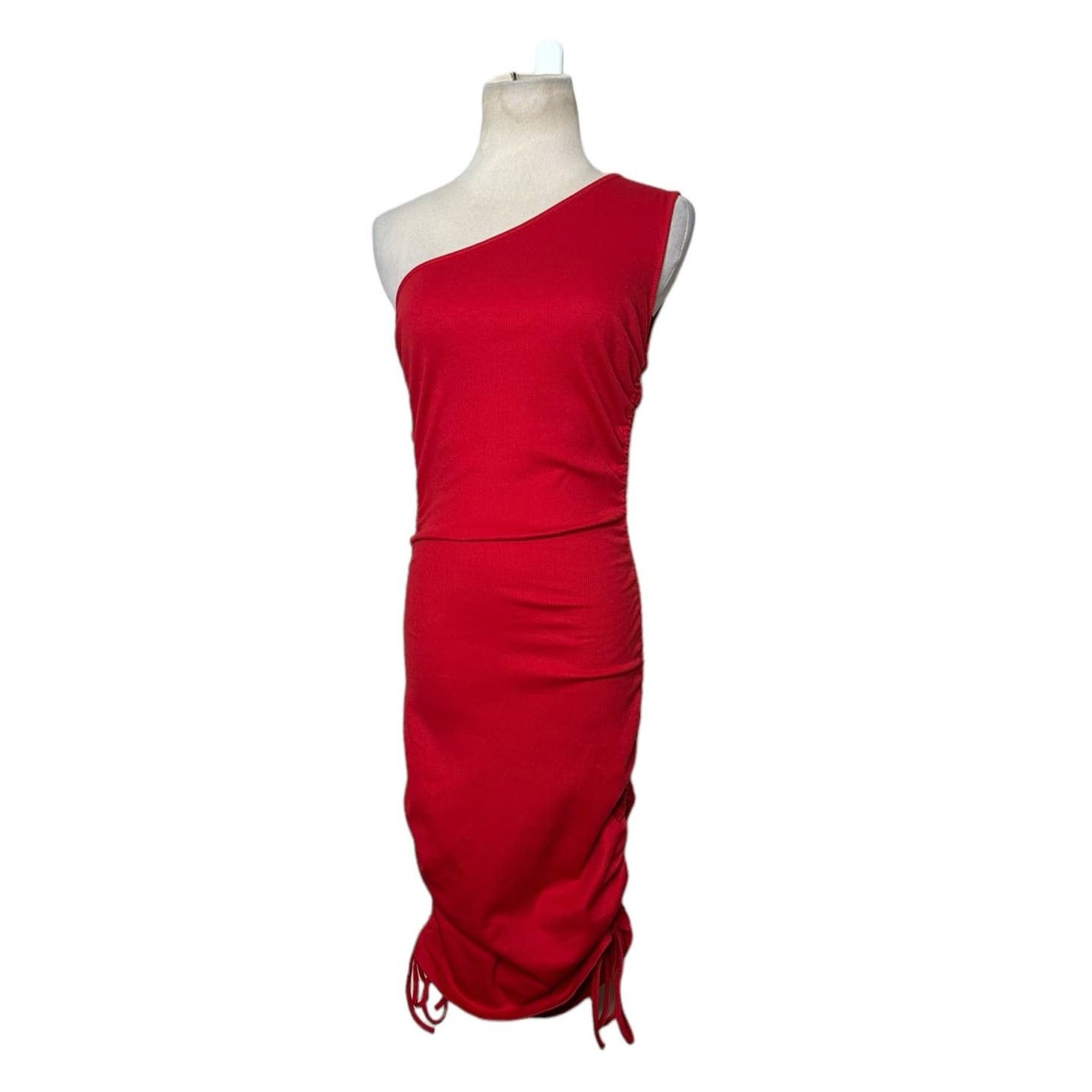 Shein Shein red one shoulder ruched midi dress size 4 Size S / US 4 / IT 40 - 1 Thumbnail