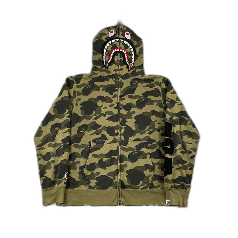 Bape Green Camouflage Shark Hoodie Size US XXL / EU 58 / 5 - 1 Thumbnail