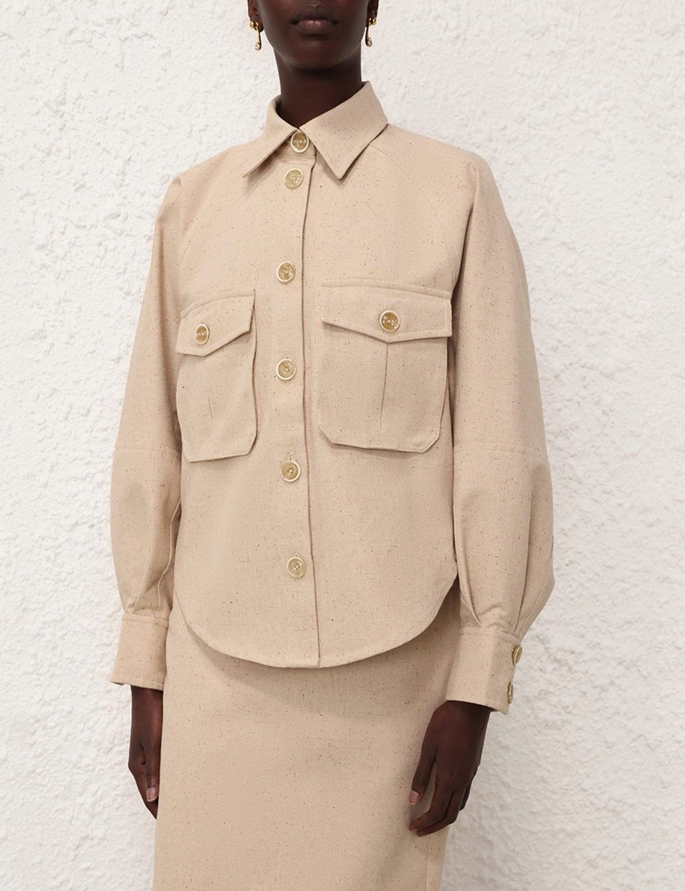 Zimmermann oc11z0525 Oversized Pocket Shirt Jacket in Beige Size M / US 6-8 / IT 42-44 - 5 Thumbnail