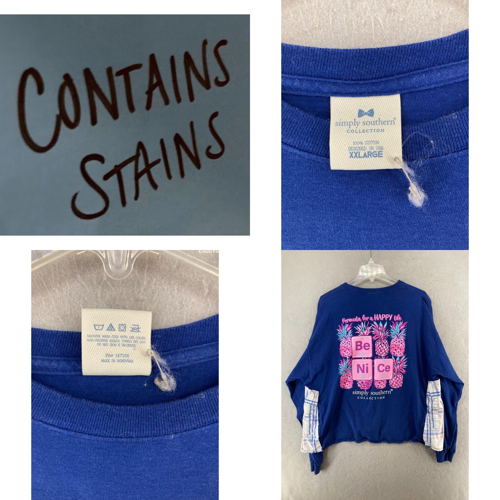 Alife Simply Southern Women's Long Sleeve T-Shirt XL Blue Floral Graphic Print Casual Crew Neck Size XL / US 12-14 / IT 48-50 - 8 Thumbnail