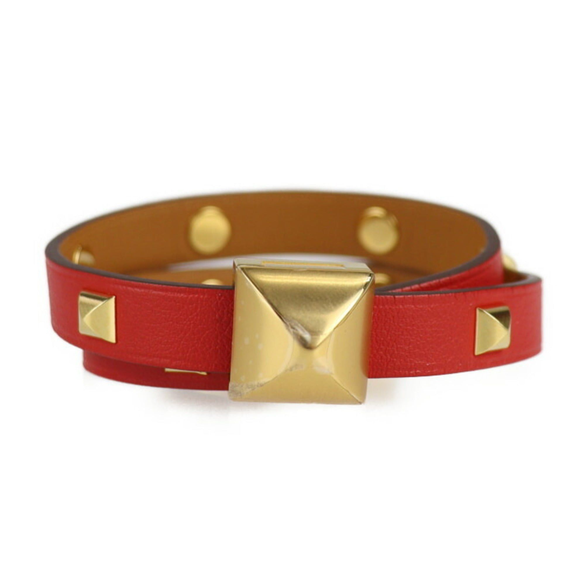 image of Hermes Medor Anfini Clute Double Tour Bracelet Notation Size T2 Vaud Swift Red Series Gold Bangle M