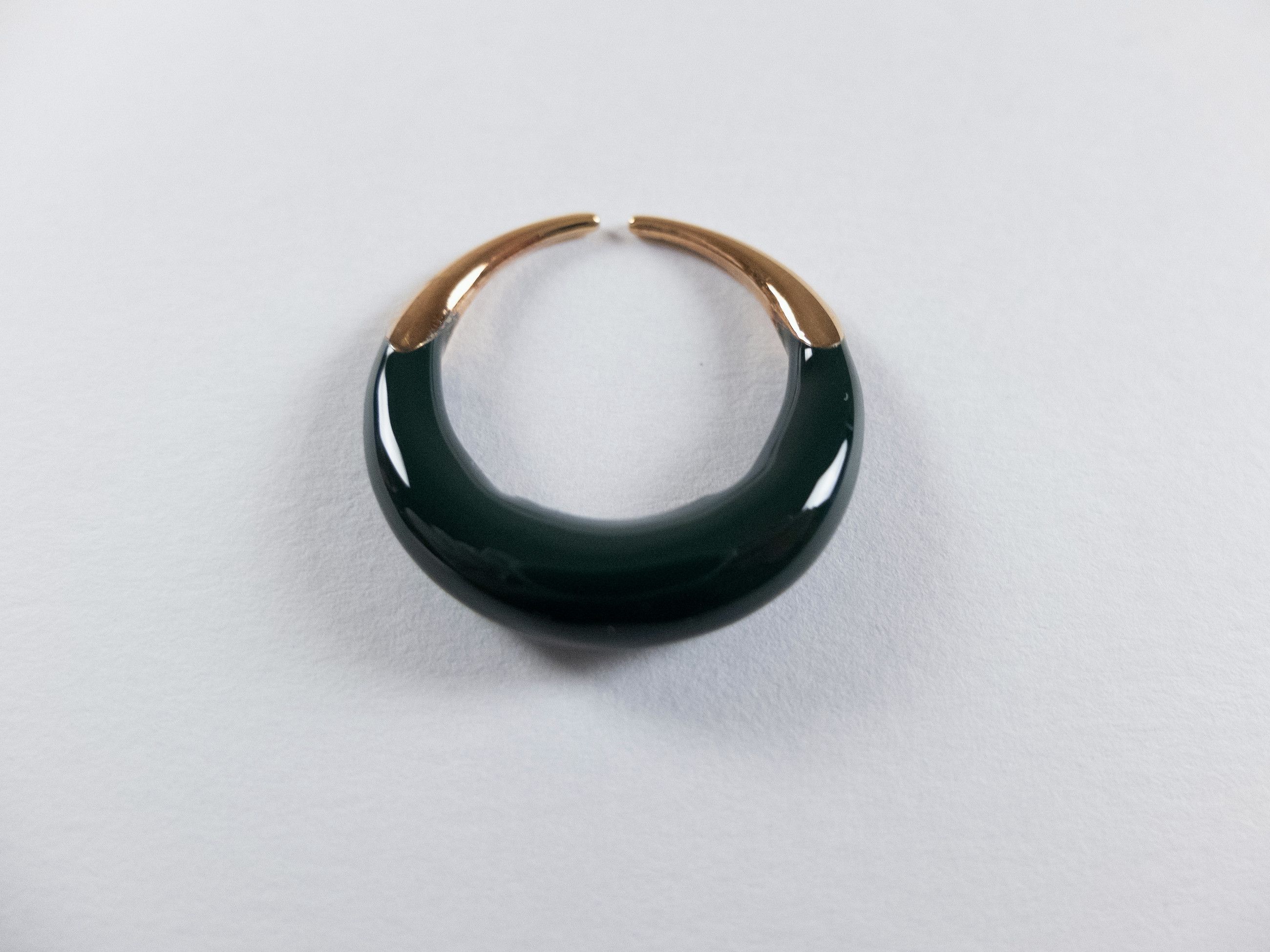 Bottega Veneta BOTTEGA VENETA Spine dark green sculptural silver ring 9 19 Size ONE SIZE - 5 Thumbnail
