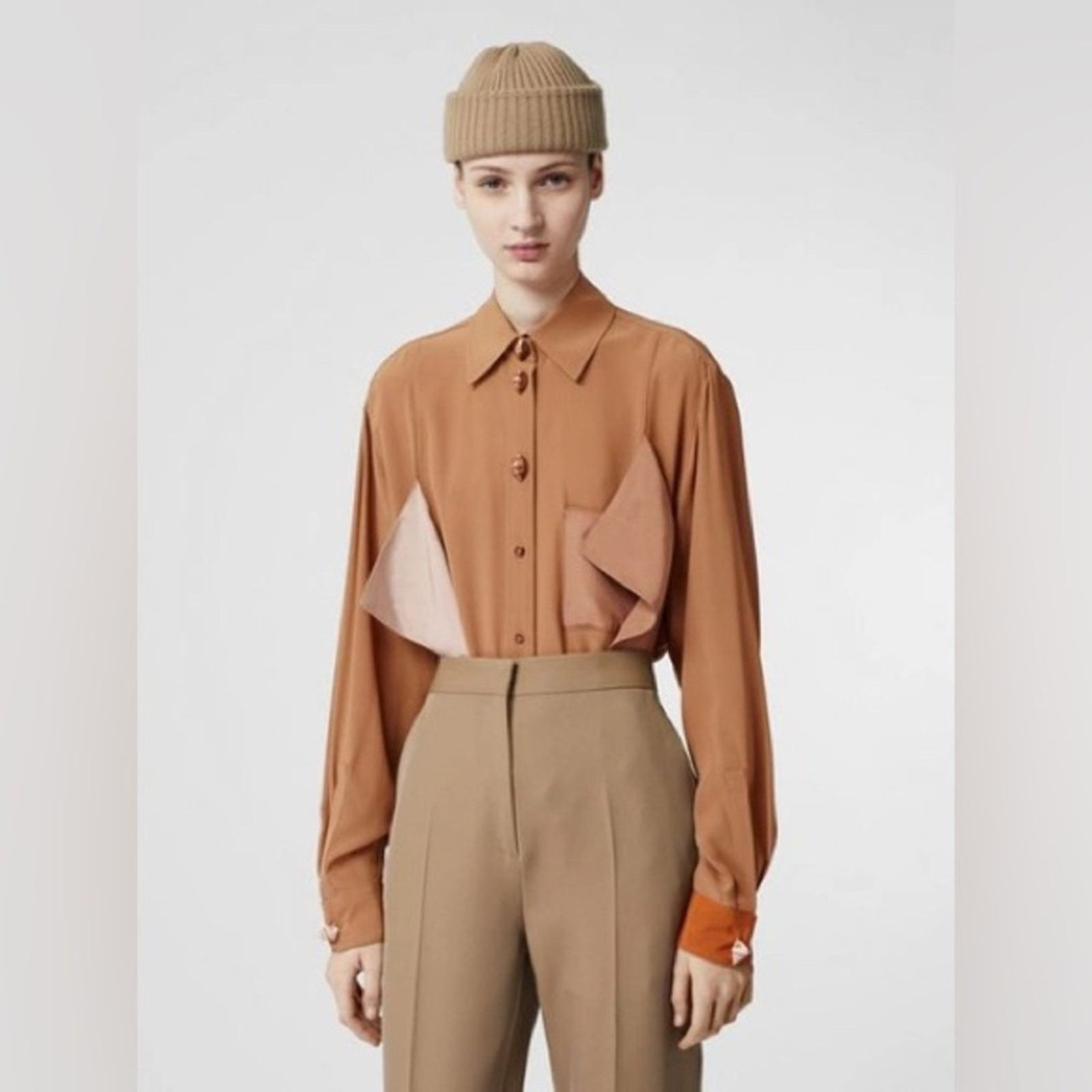 Burberry Burberry Camel Tan Draped Silk Blouse Women US2 Size XS / US 0-2 / IT 36-38 - 9 Thumbnail