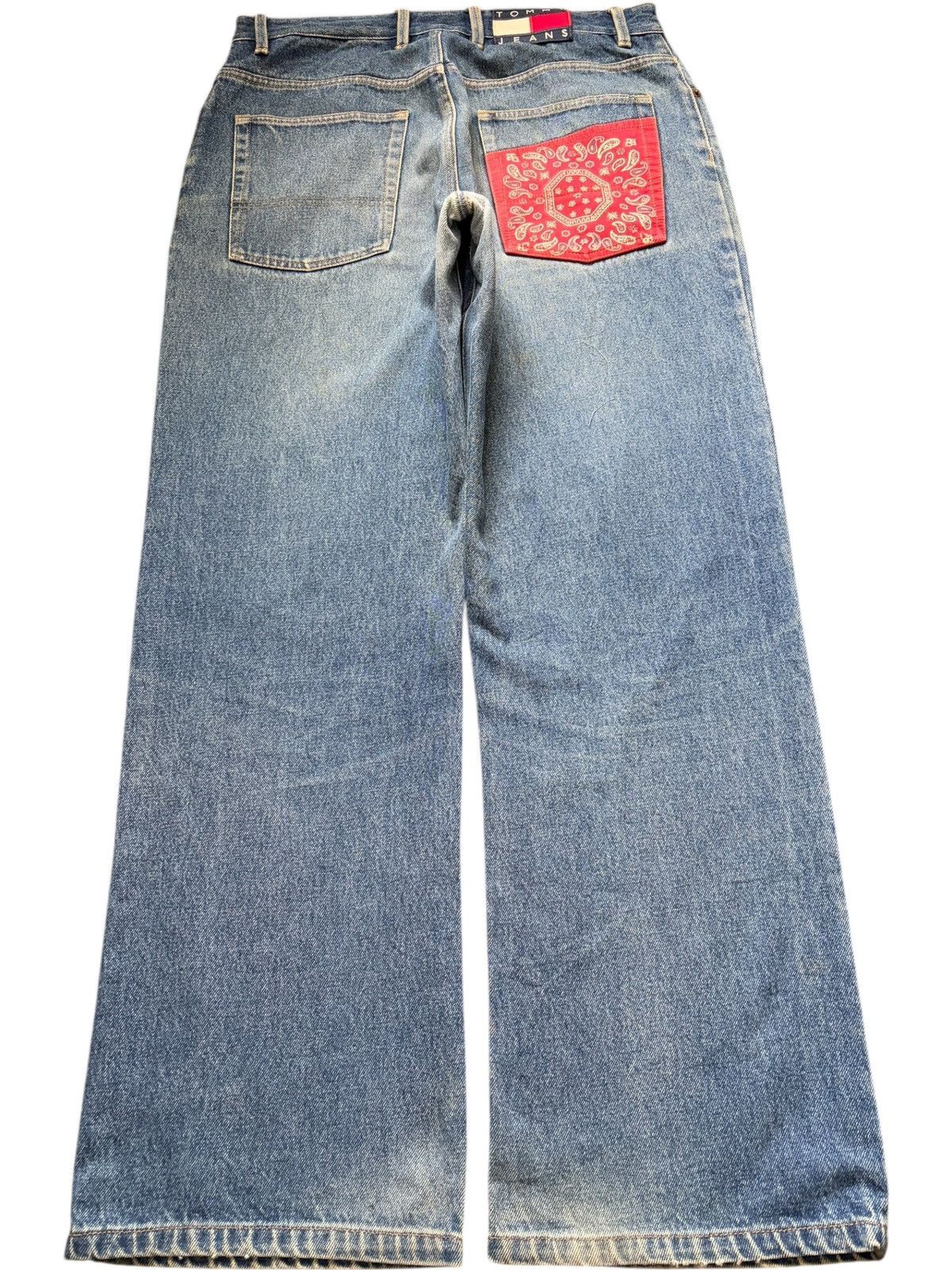 Tommy Jeans Vintage Tommy Paisley Bandana Pocket Baggy Jeans Size US 33 - 1 Thumbnail
