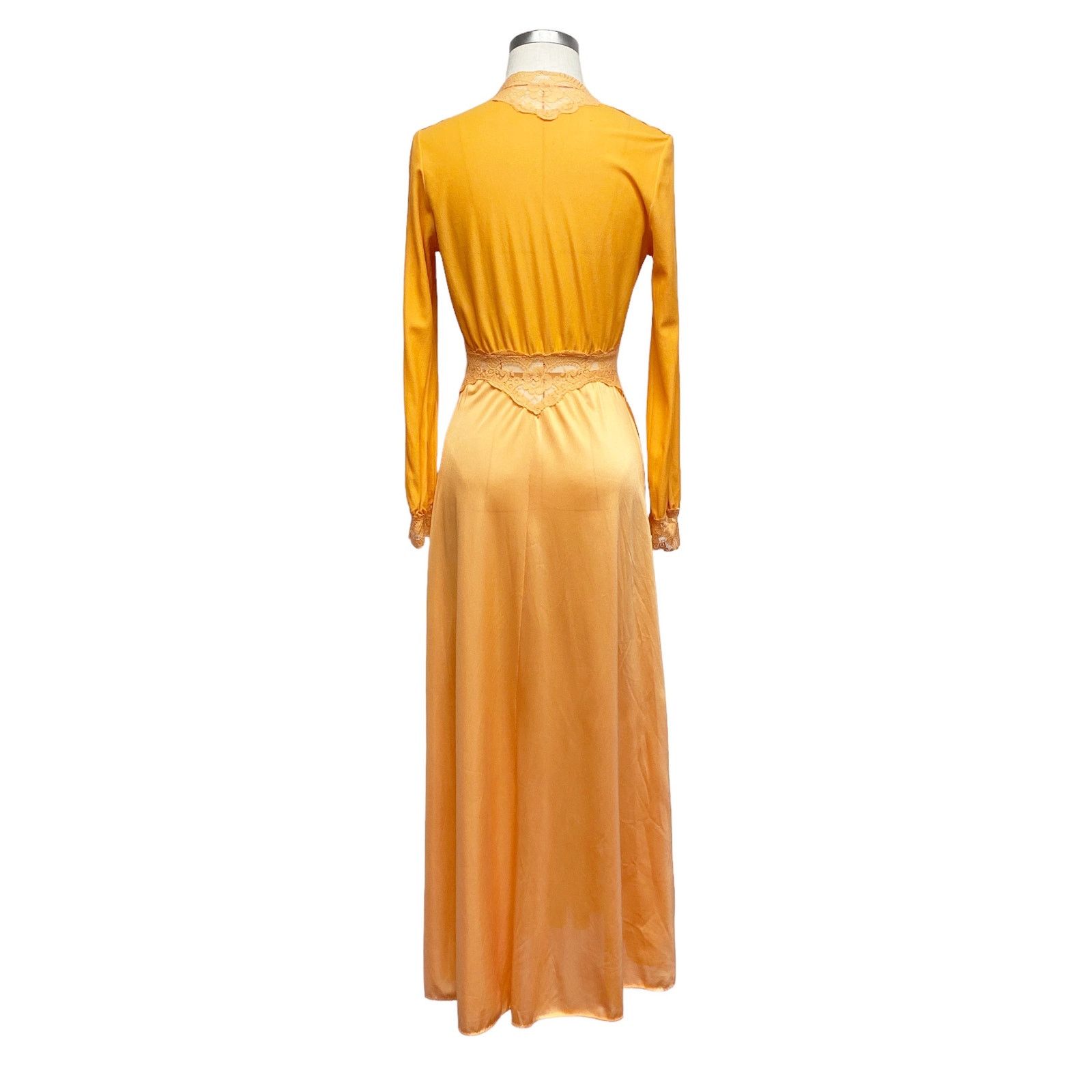 Vintage Vintage Orange Lace Detail Long Sleeve Maxi Slip Dress Size ONE SIZE - 9 Thumbnail
