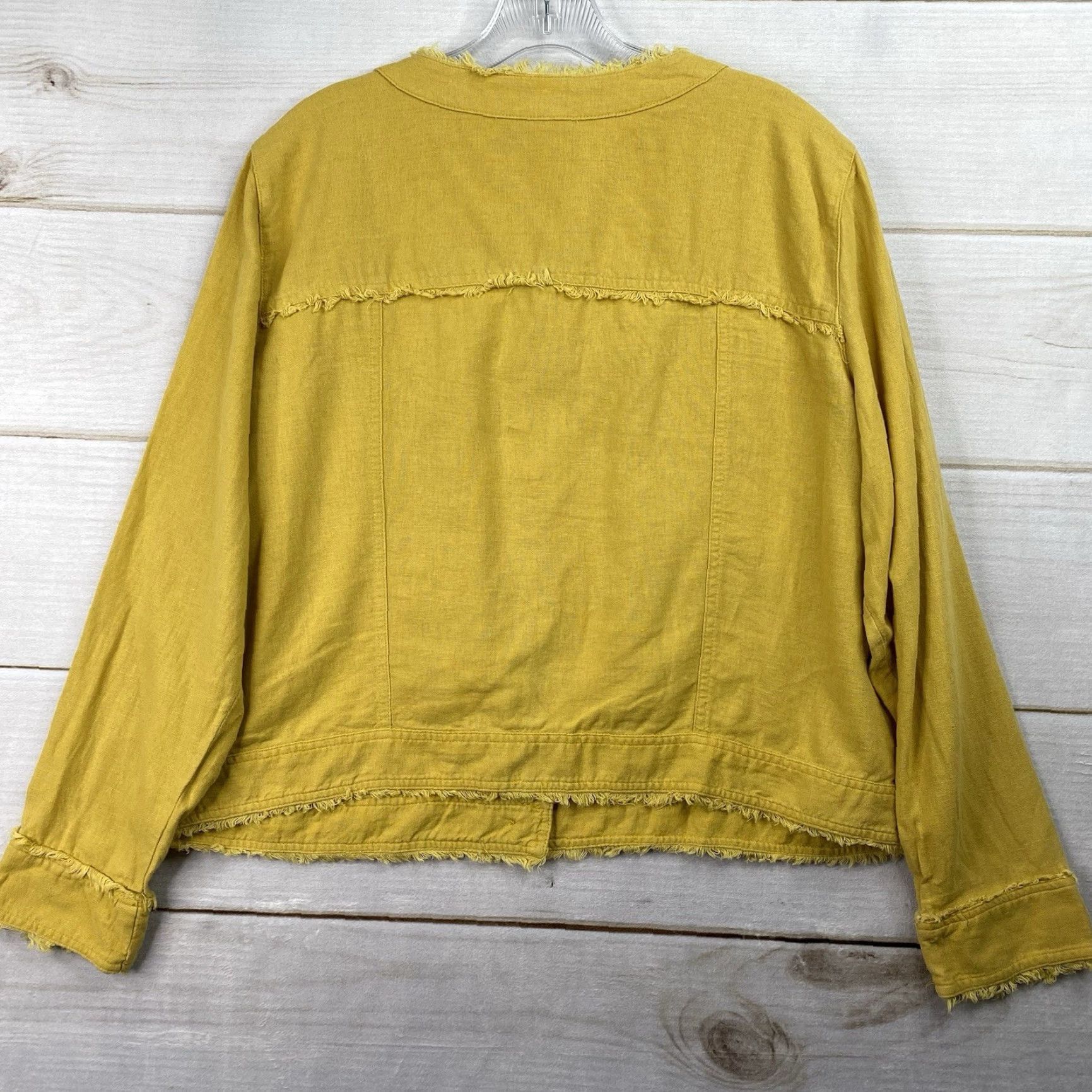 Ellen Tracy Ellen Tracy Jacket Women XL Petite Gold Button Up Fringe Boho Linen Blend Short Open Collarless Pockets Unlined Size XL / US 12-14 / IT 48-50 - 7 Thumbnail
