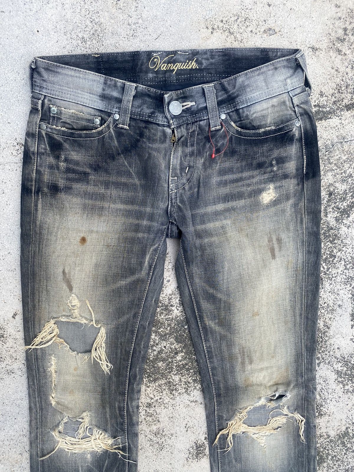 If Six Was Nine × Vanquish Vanquish Distressed Faded Claw Mark Denim Jeans Size US 30 / EU 46 - 2 Thumbnail