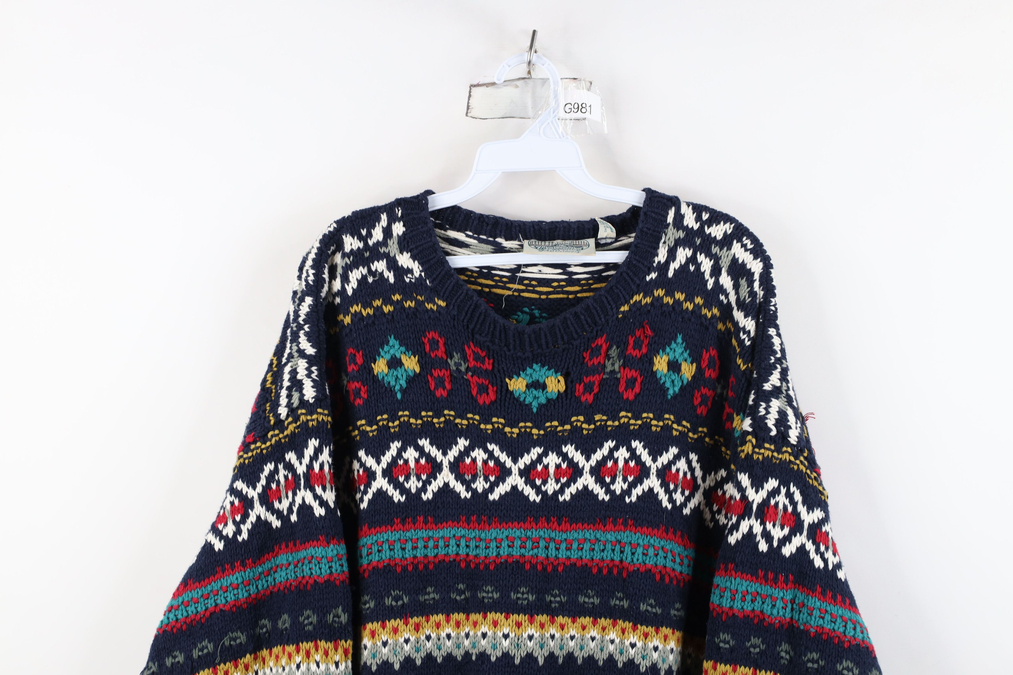 Vintage Vintage 90s Streetwear Rainbow Fair Isle Hand Knit Sweater Size US L / EU 52-54 / 3 - 2 Thumbnail