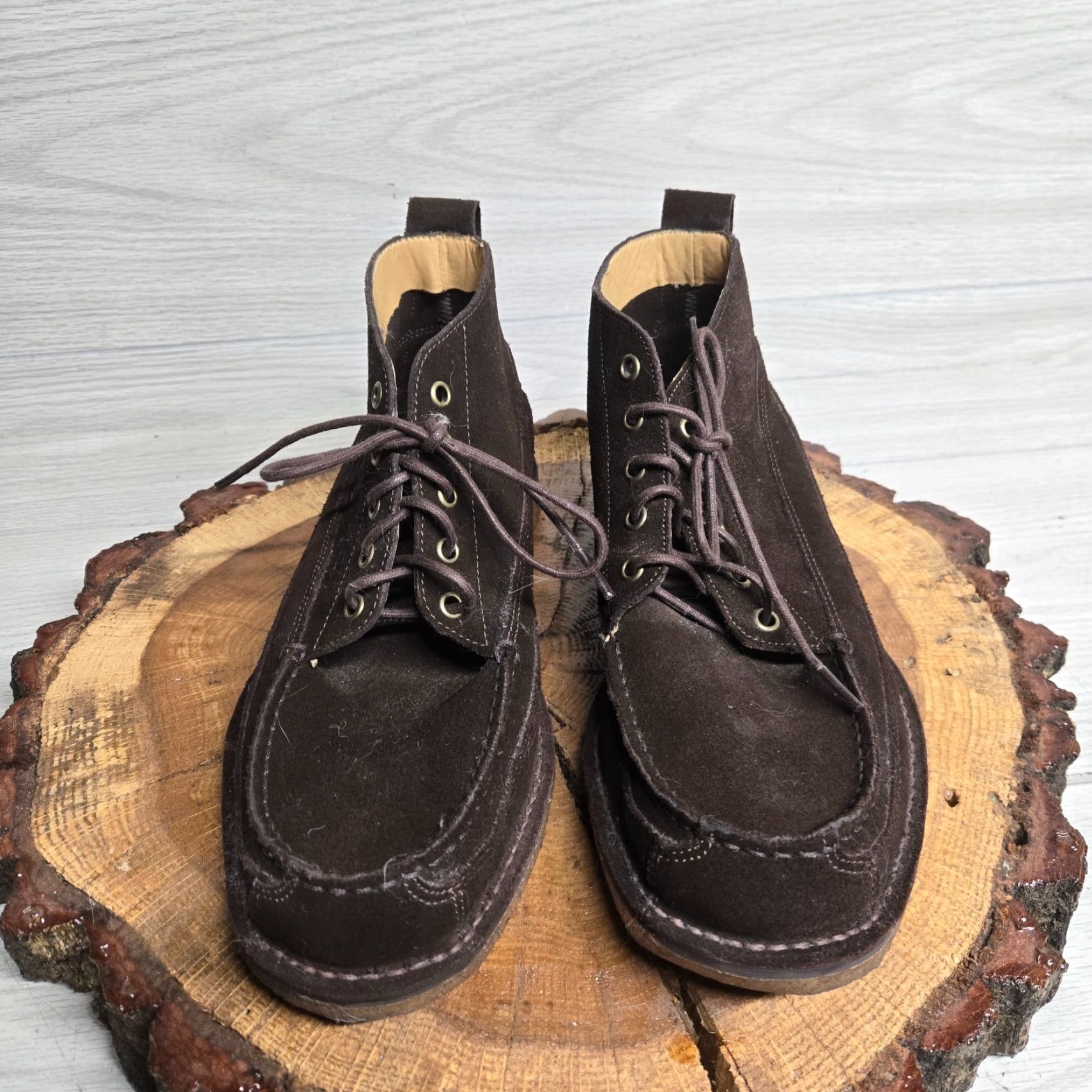 Vintage L.L.Bean Stitch Out Chukka Men’s 9.5 D Dark Brown Suede Boots 281087 Brown Leather Suede Casual Mens Shoes Size US 9.5 / EU 42-43 - 3 Thumbnail
