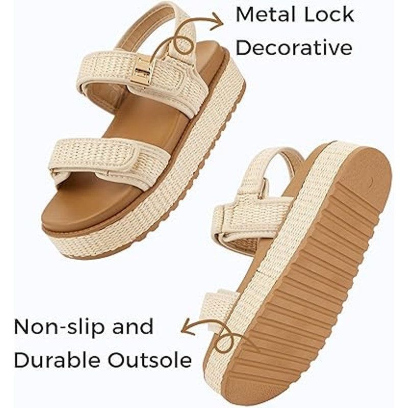 Other Lucky Step Size 7 Tan Raffia Platform Open Toe Sandals Size US 7 / IT 37 - 5 Thumbnail