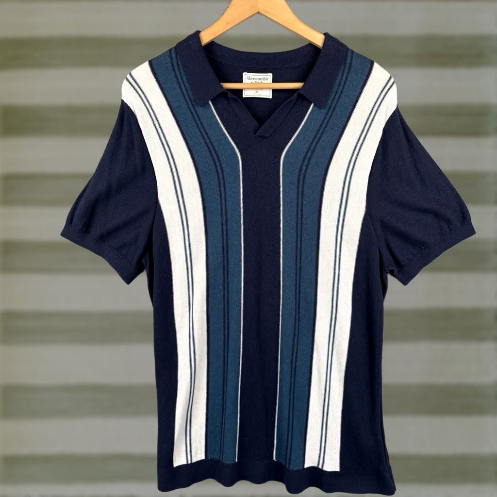Abercrombie & Fitch Abercrombie & Fitch Polo Shirt Mens XL Navy Stripe Knit Johnny Collar Sweater Size US XL / EU 56 / 4 - 1 Thumbnail