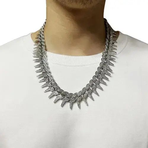 Other 50 CM + 2.3Cm Width Hip Hop Spiked Diamond Necklace Size ONE SIZE - 3 Thumbnail