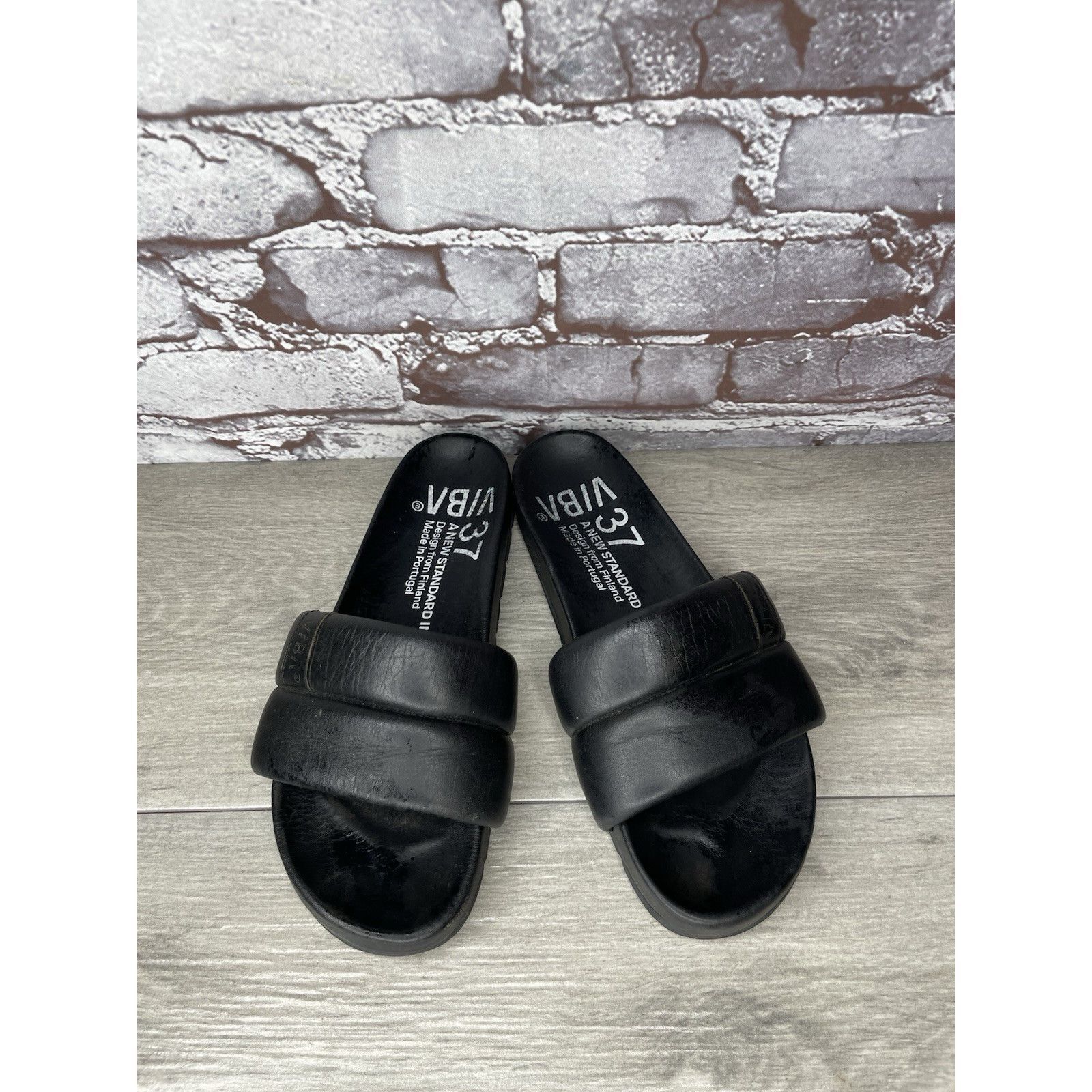 VIBE VIBA Porto Preto Black Leather Portugal Slides Sandals Women Size US 6.5 / IT 36.5 - 15 Thumbnail