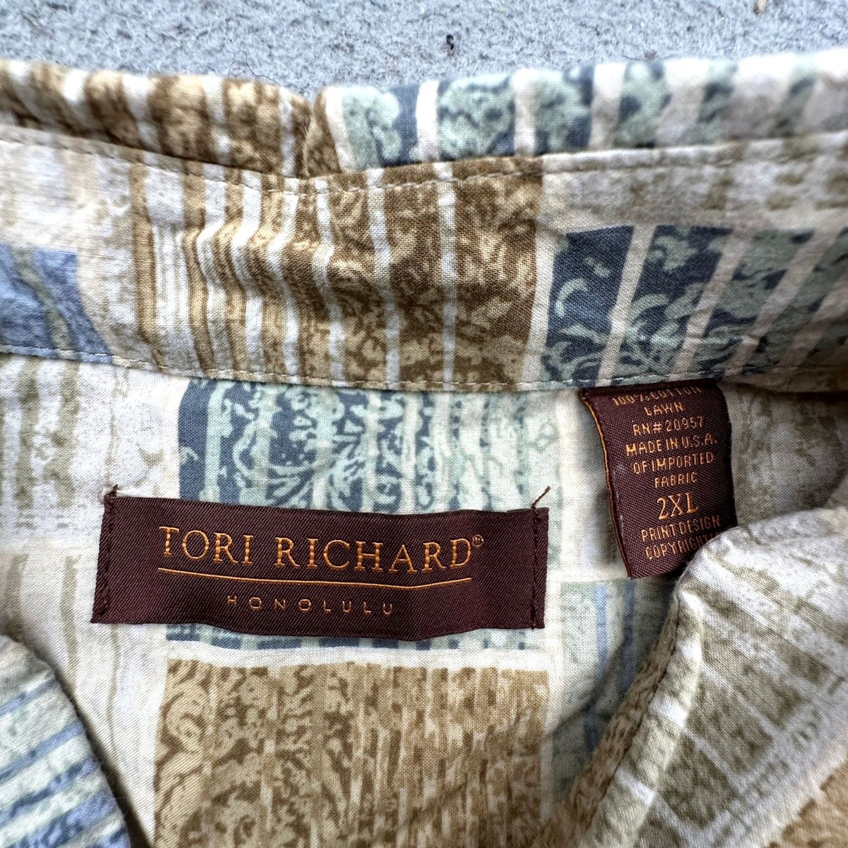Tori Richard Tori Richard Honolulu Hawaiian Button-Up Shirt Mens 2XL Abstract Geometric USA Brown Blue Size US XXL / EU 58 / 5 - 3 Thumbnail