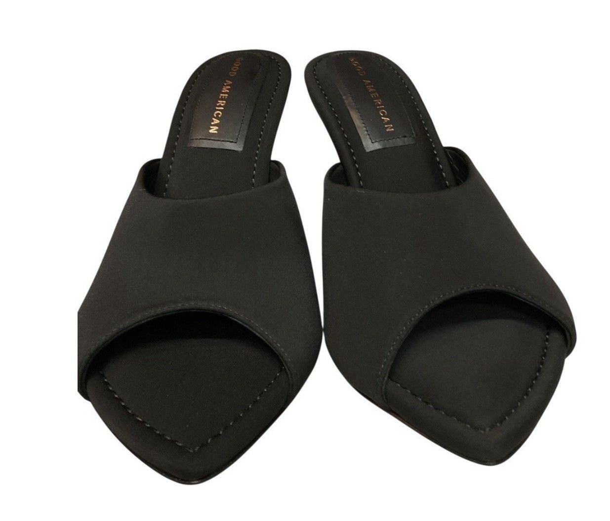 Good American Clear Wedge Sandals Black Neoprene Sz 8.5 NWT
