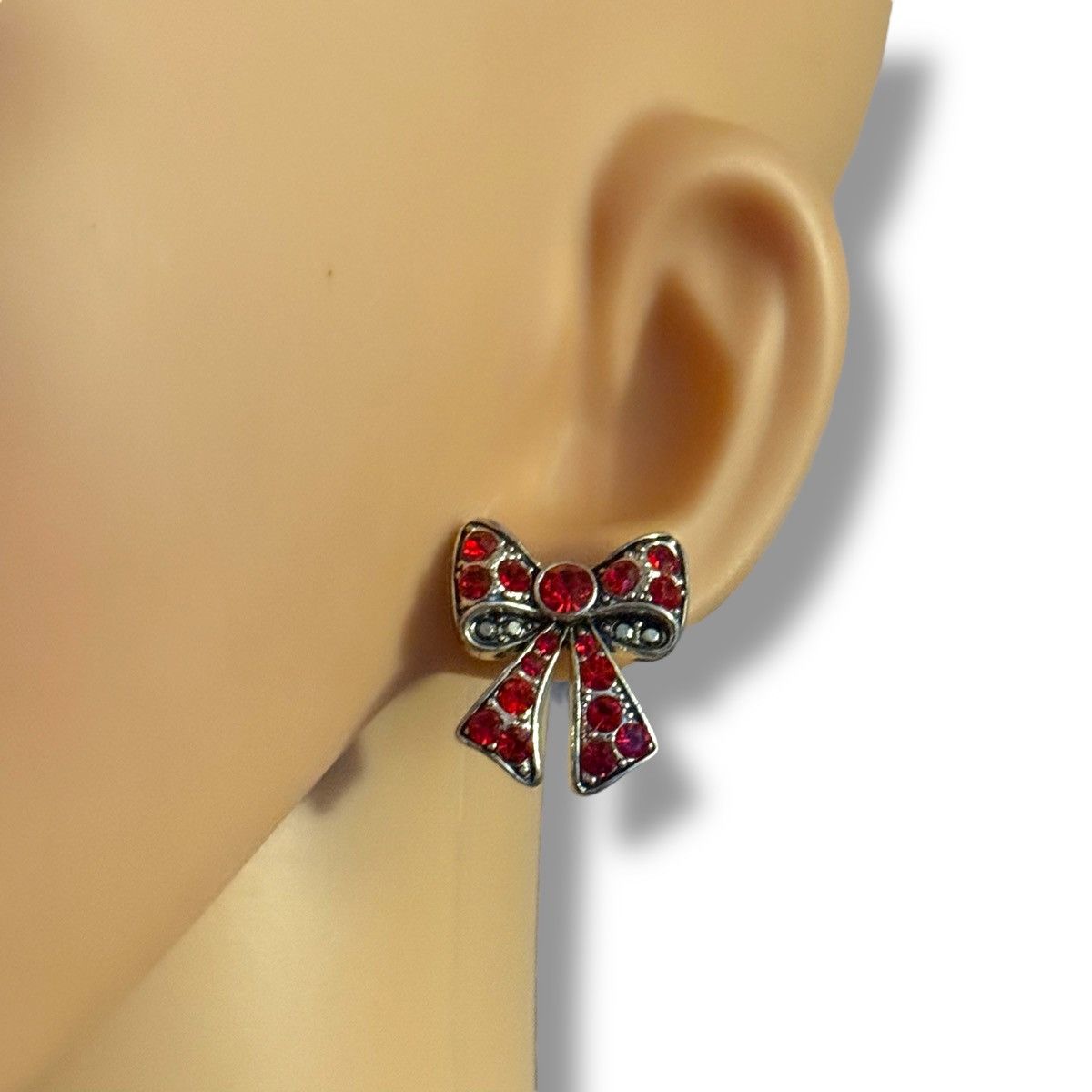 Other Silver tone red rhinestone bow post earrings Size ONE SIZE - 3 Thumbnail