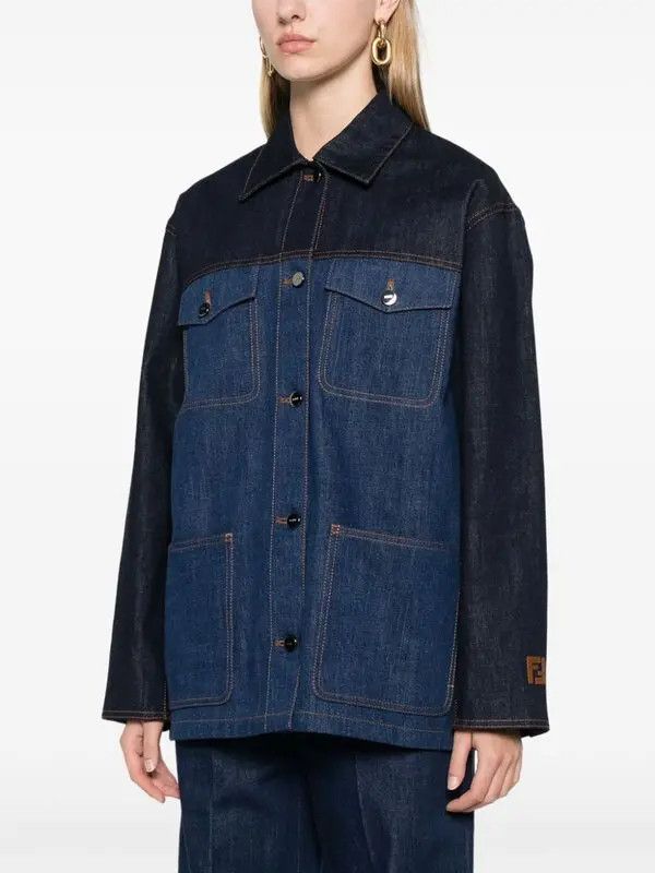 Fendi o1loc1c0126 Two-tone Denim Jacket in Blue Size L / US 10 / IT 46 - 2 Thumbnail