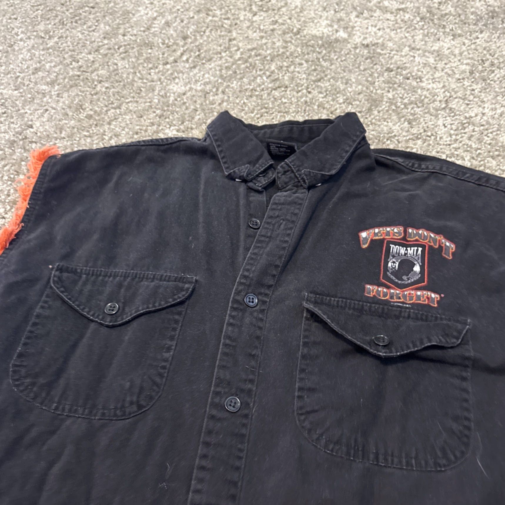 Vintage VINTAGE POW MIA Vets Don’t Forget Biker Fringe Black Orange Vest XL Shirt Men Size US XL / EU 56 / 4 - 5 Thumbnail