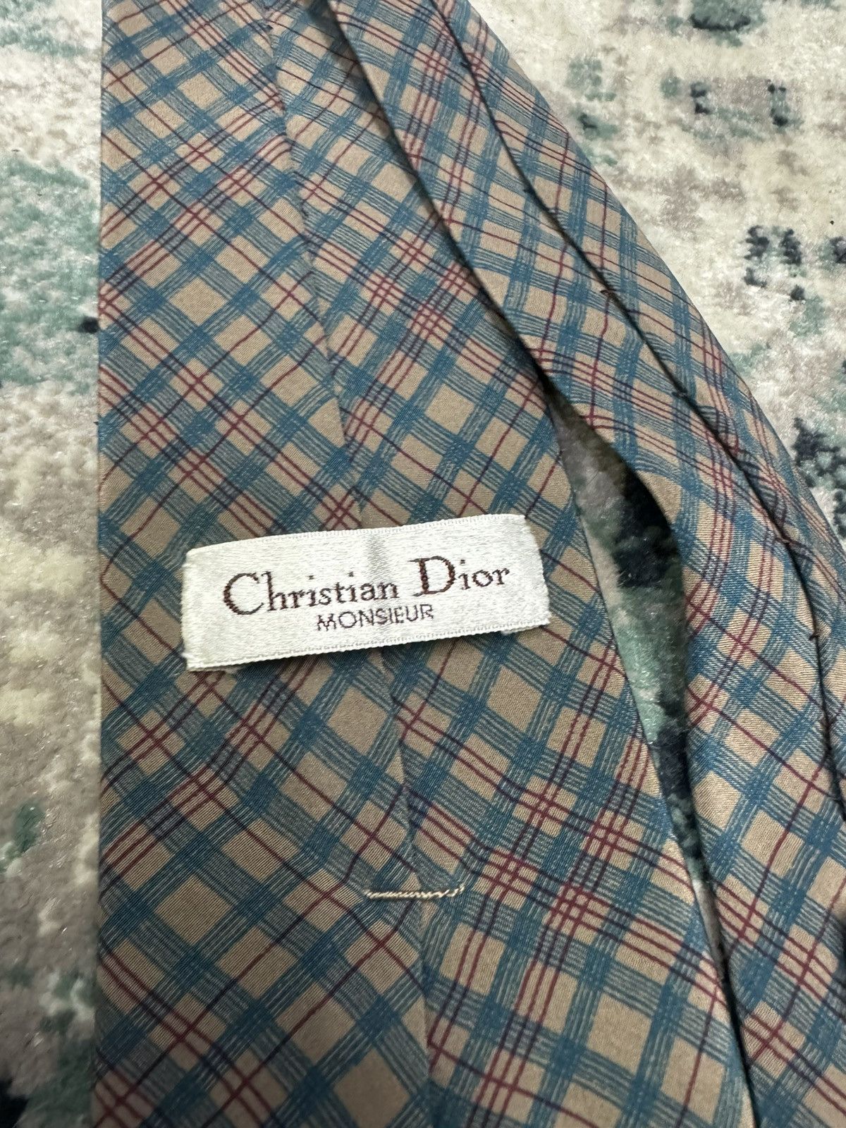Christian Dior Monsieur CHECKERED PATTERN PRINT SILK NECK TIE Size ONE SIZE - 3 Thumbnail